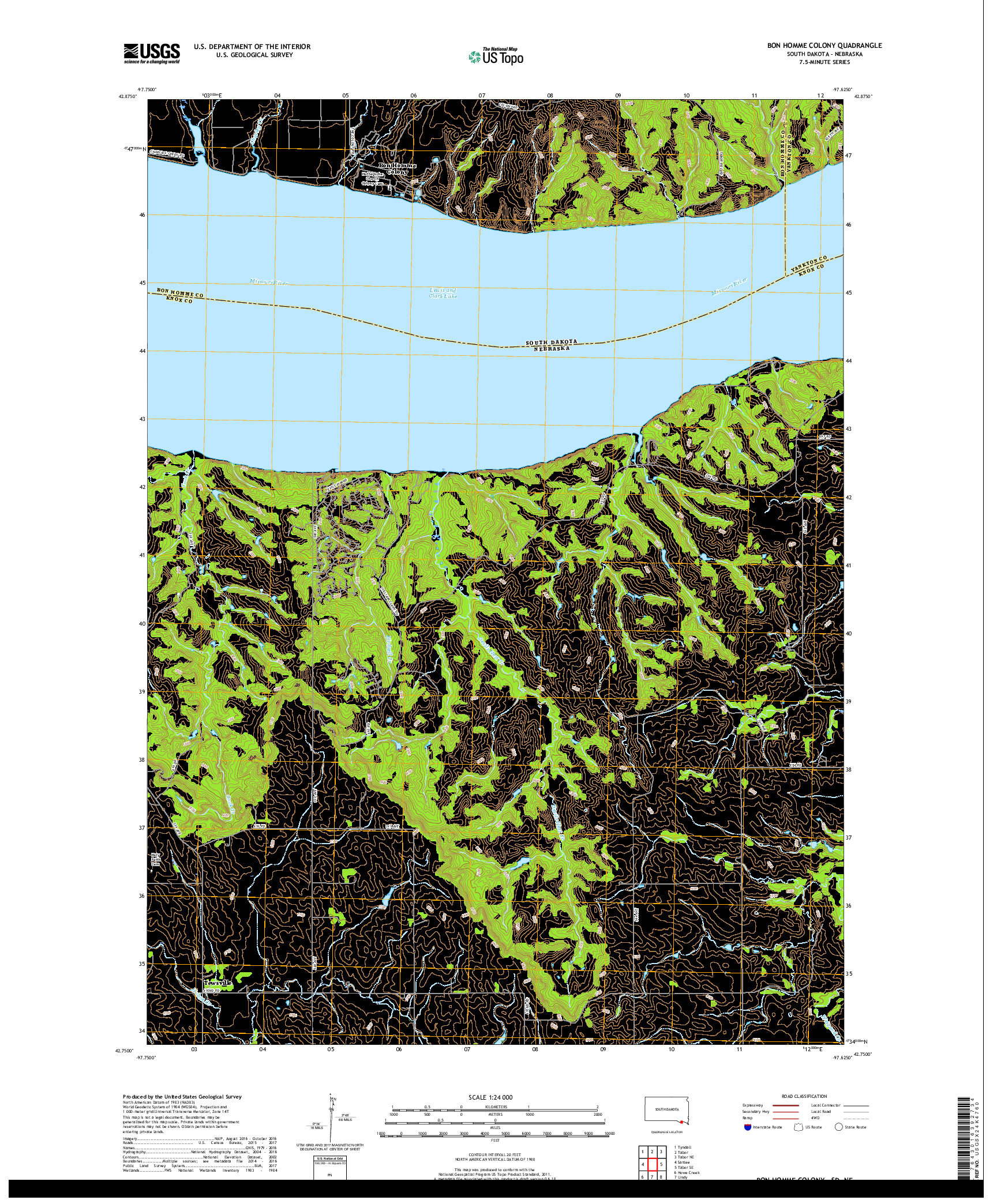 USGS US TOPO 7.5-MINUTE MAP FOR BON HOMME COLONY, SD,NE 2017