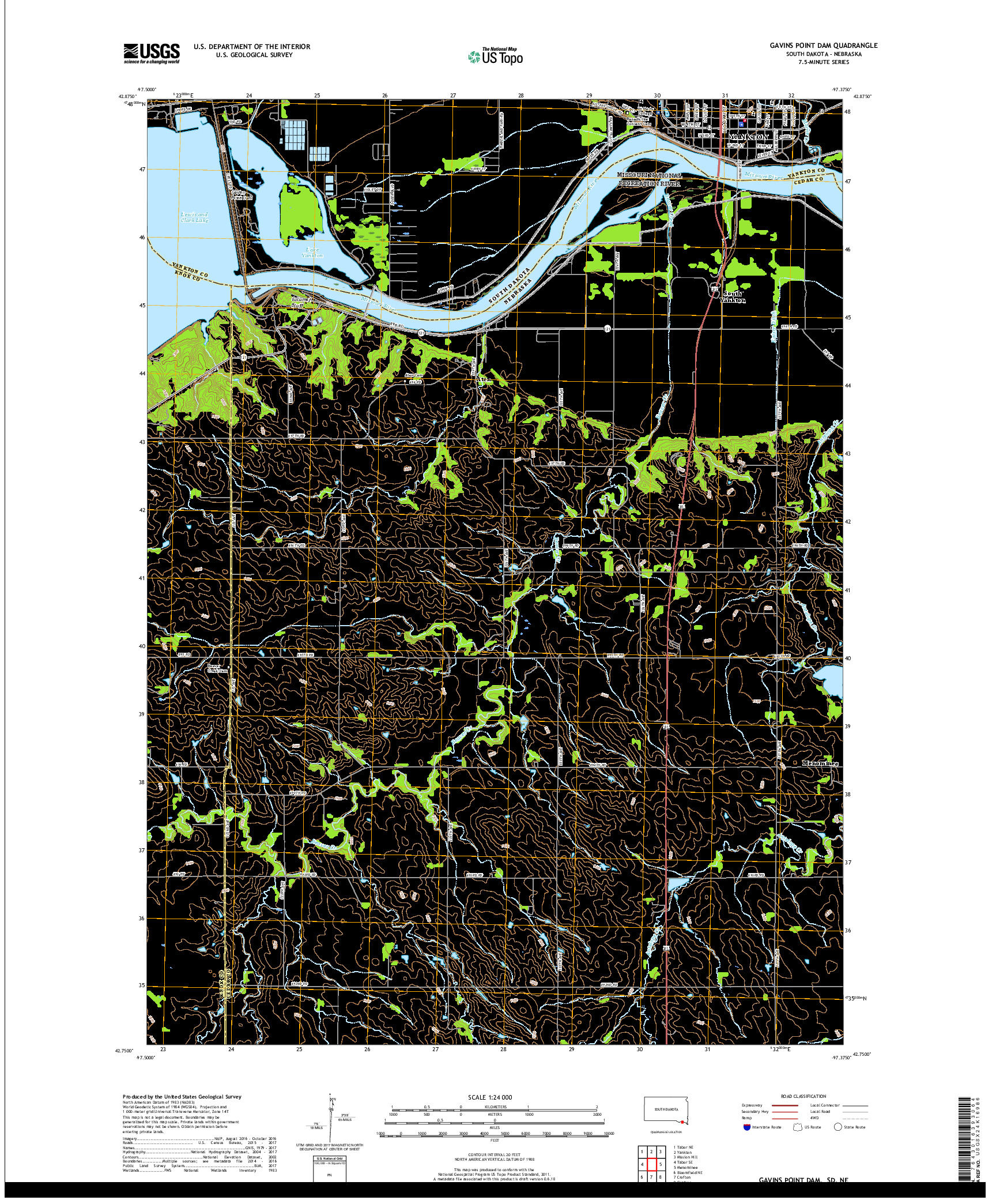 USGS US TOPO 7.5-MINUTE MAP FOR GAVINS POINT DAM, SD,NE 2017