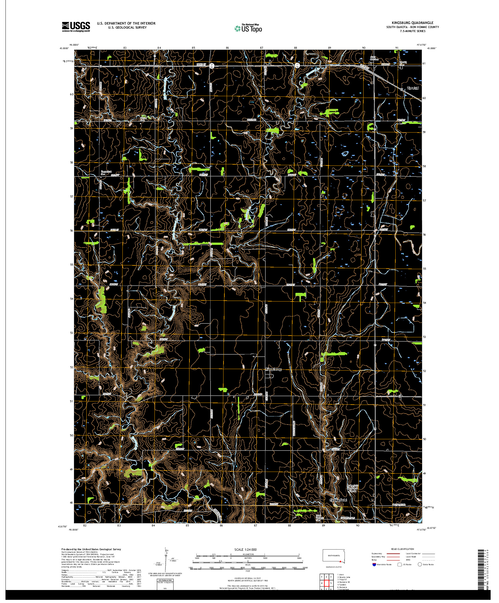 USGS US TOPO 7.5-MINUTE MAP FOR KINGSBURG, SD 2017