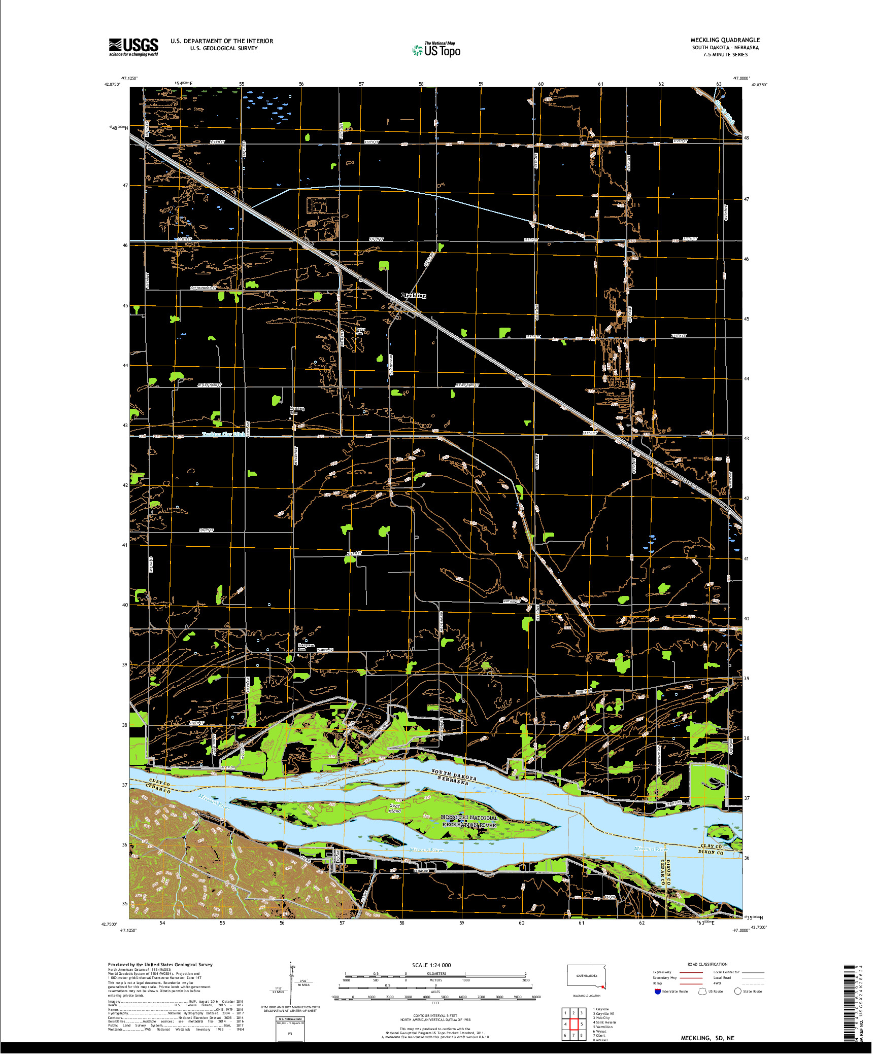 USGS US TOPO 7.5-MINUTE MAP FOR MECKLING, SD,NE 2017