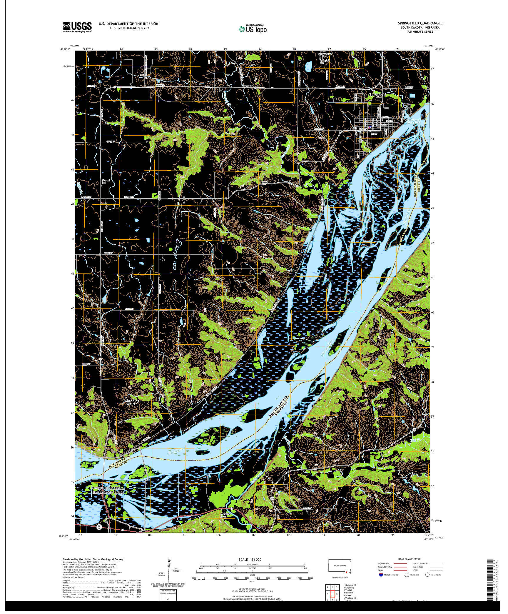 USGS US TOPO 7.5-MINUTE MAP FOR SPRINGFIELD, SD,NE 2017