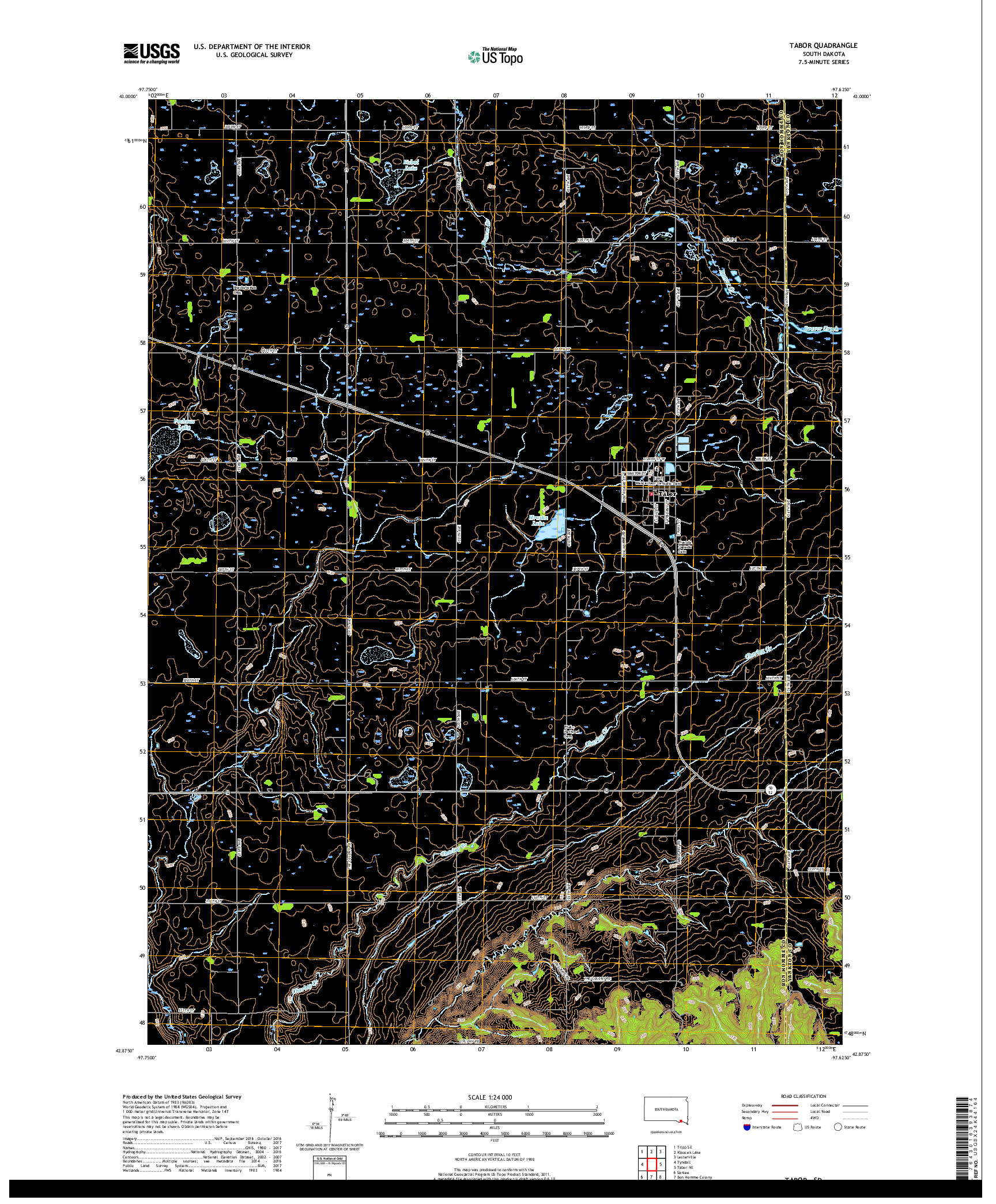 USGS US TOPO 7.5-MINUTE MAP FOR TABOR, SD 2017