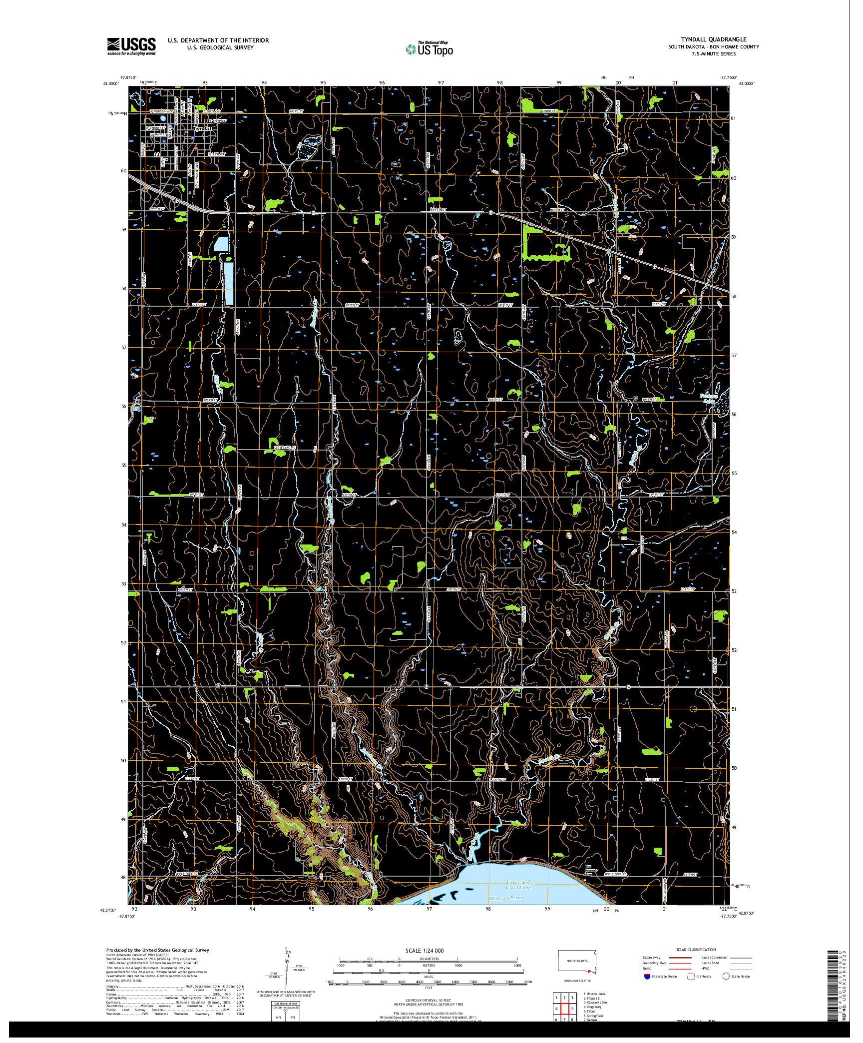 USGS US TOPO 7.5-MINUTE MAP FOR TYNDALL, SD 2017
