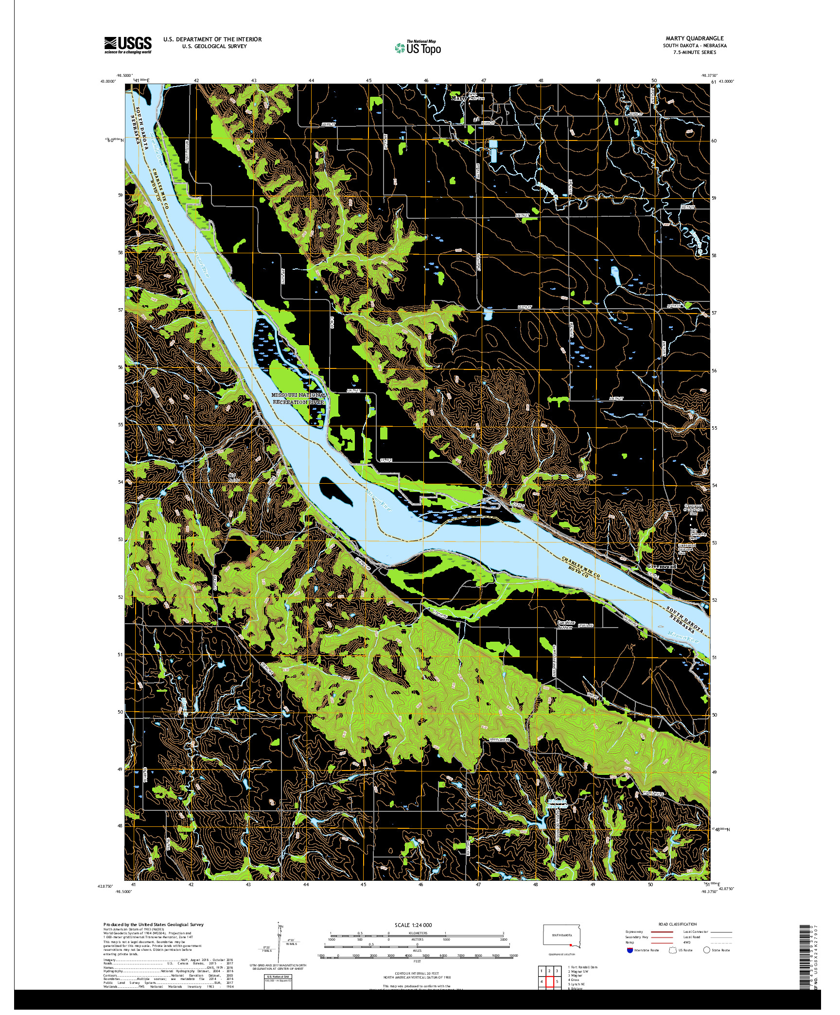 USGS US TOPO 7.5-MINUTE MAP FOR MARTY, SD,NE 2017