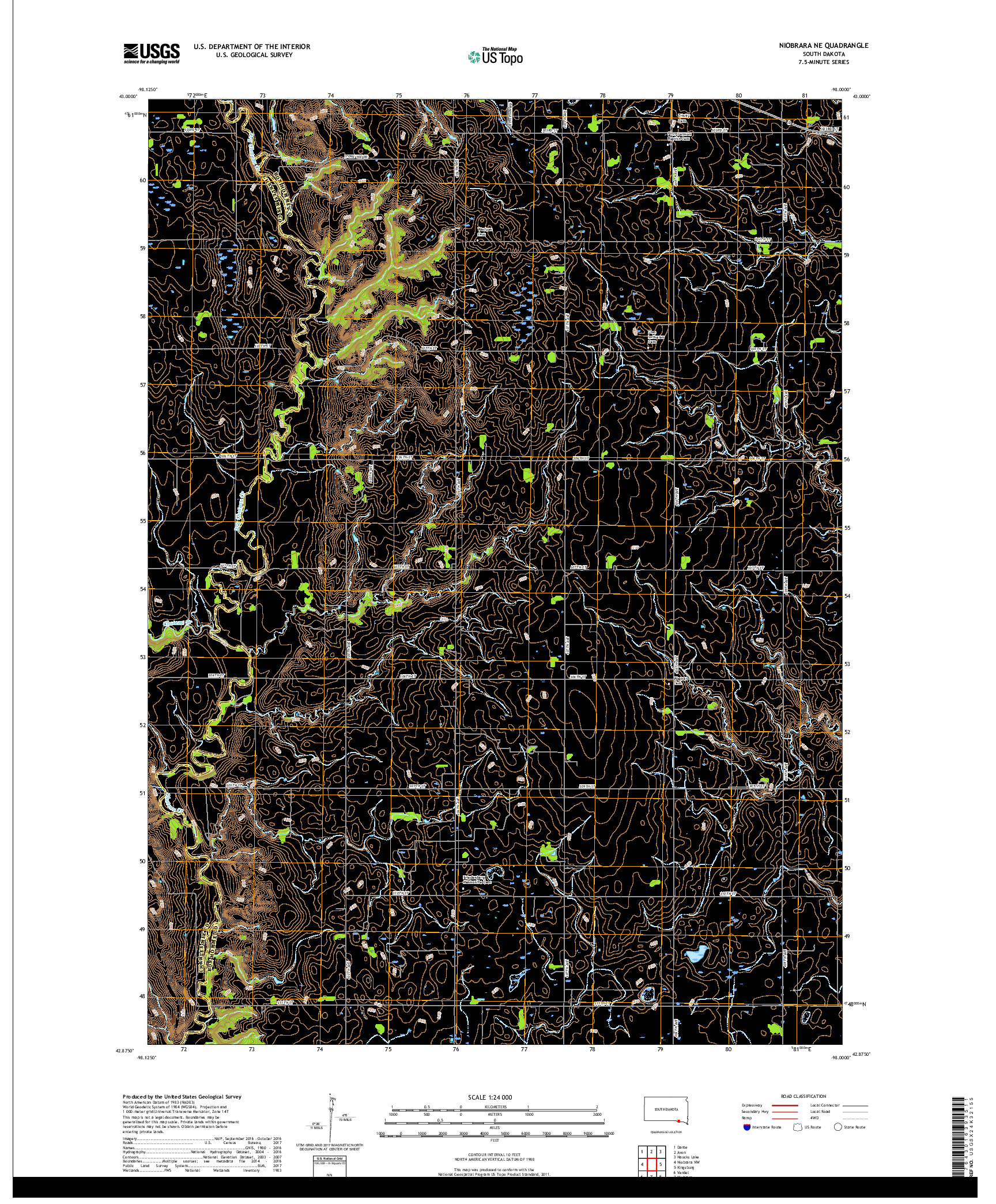 USGS US TOPO 7.5-MINUTE MAP FOR NIOBRARA NE, SD 2017