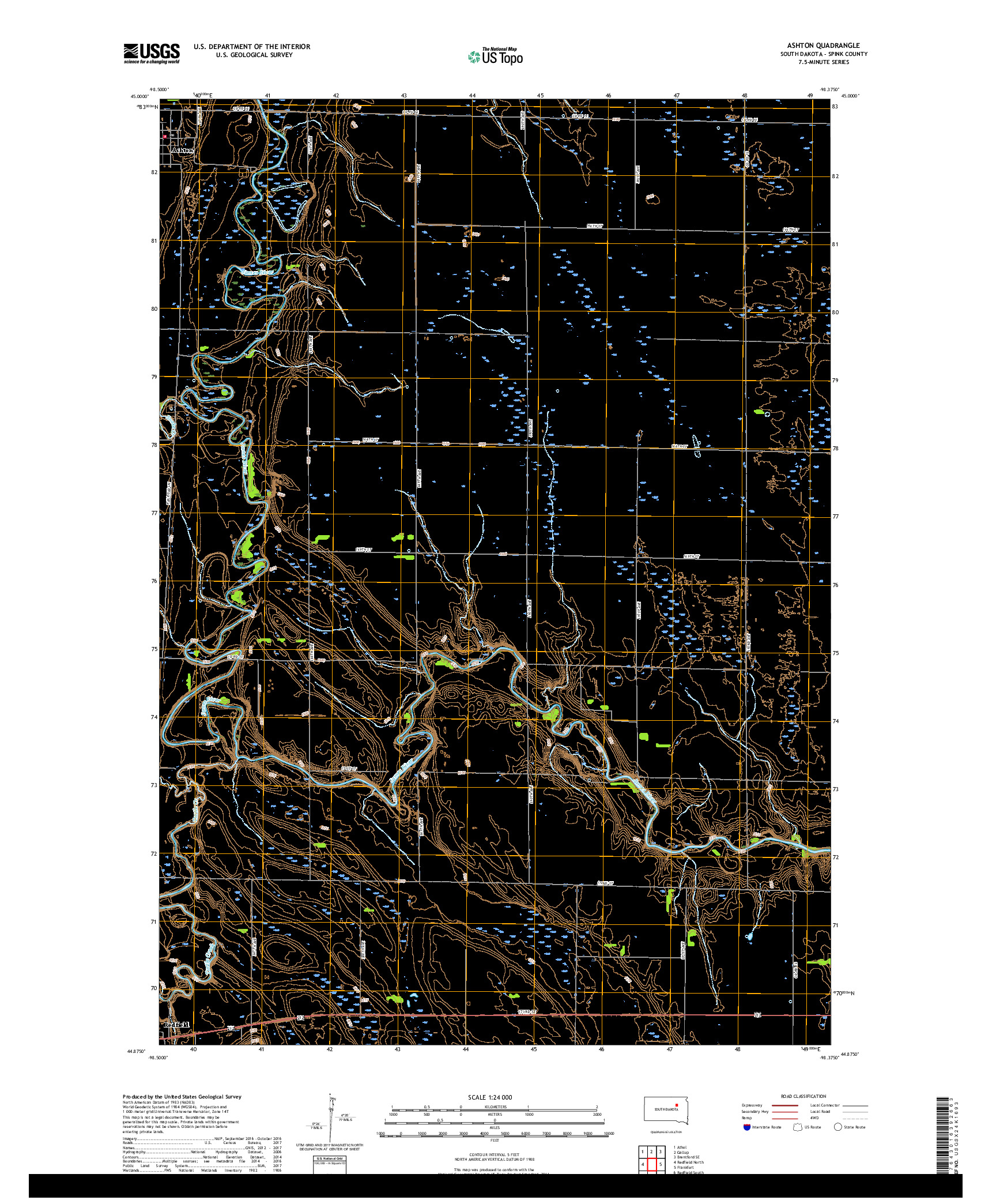 USGS US TOPO 7.5-MINUTE MAP FOR ASHTON, SD 2017