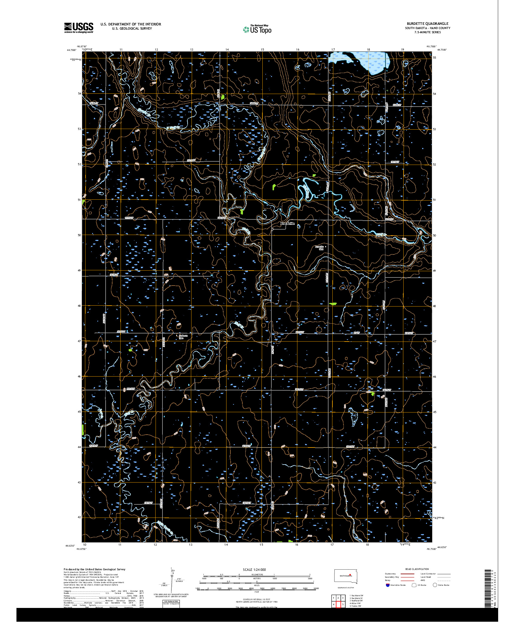 USGS US TOPO 7.5-MINUTE MAP FOR BURDETTE, SD 2017