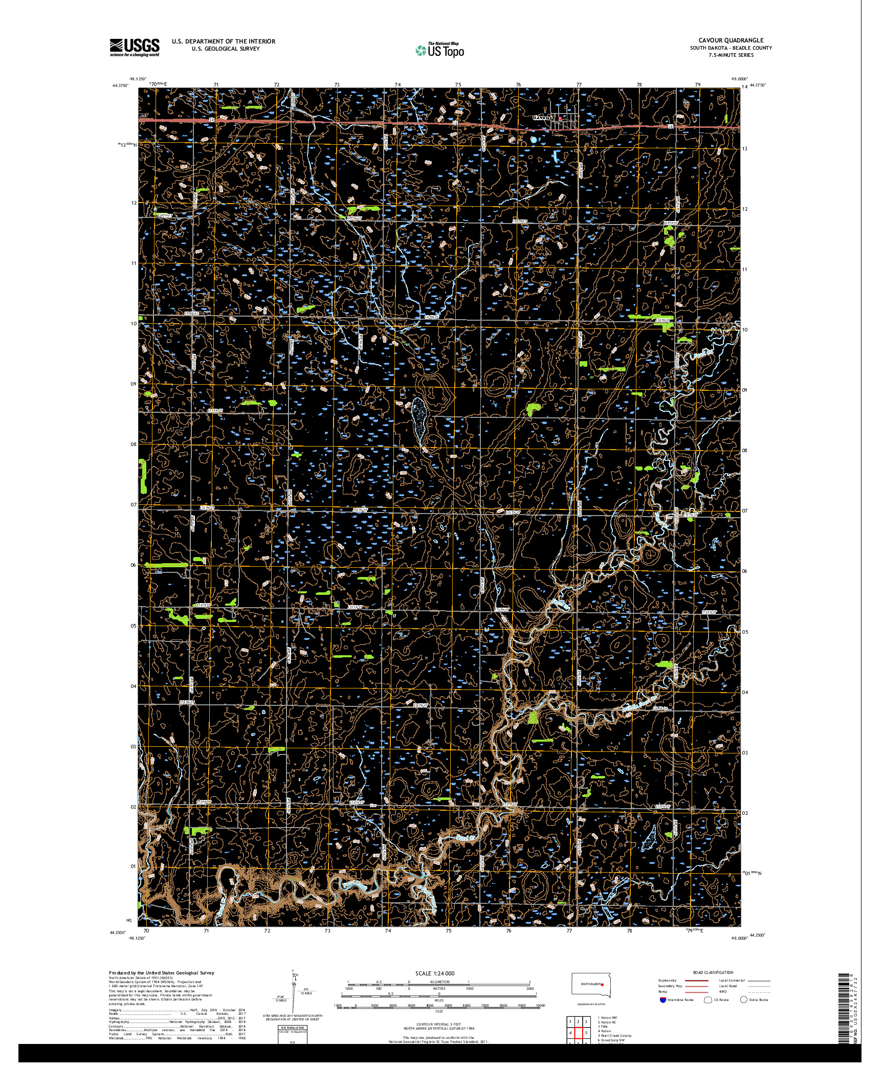 USGS US TOPO 7.5-MINUTE MAP FOR CAVOUR, SD 2017