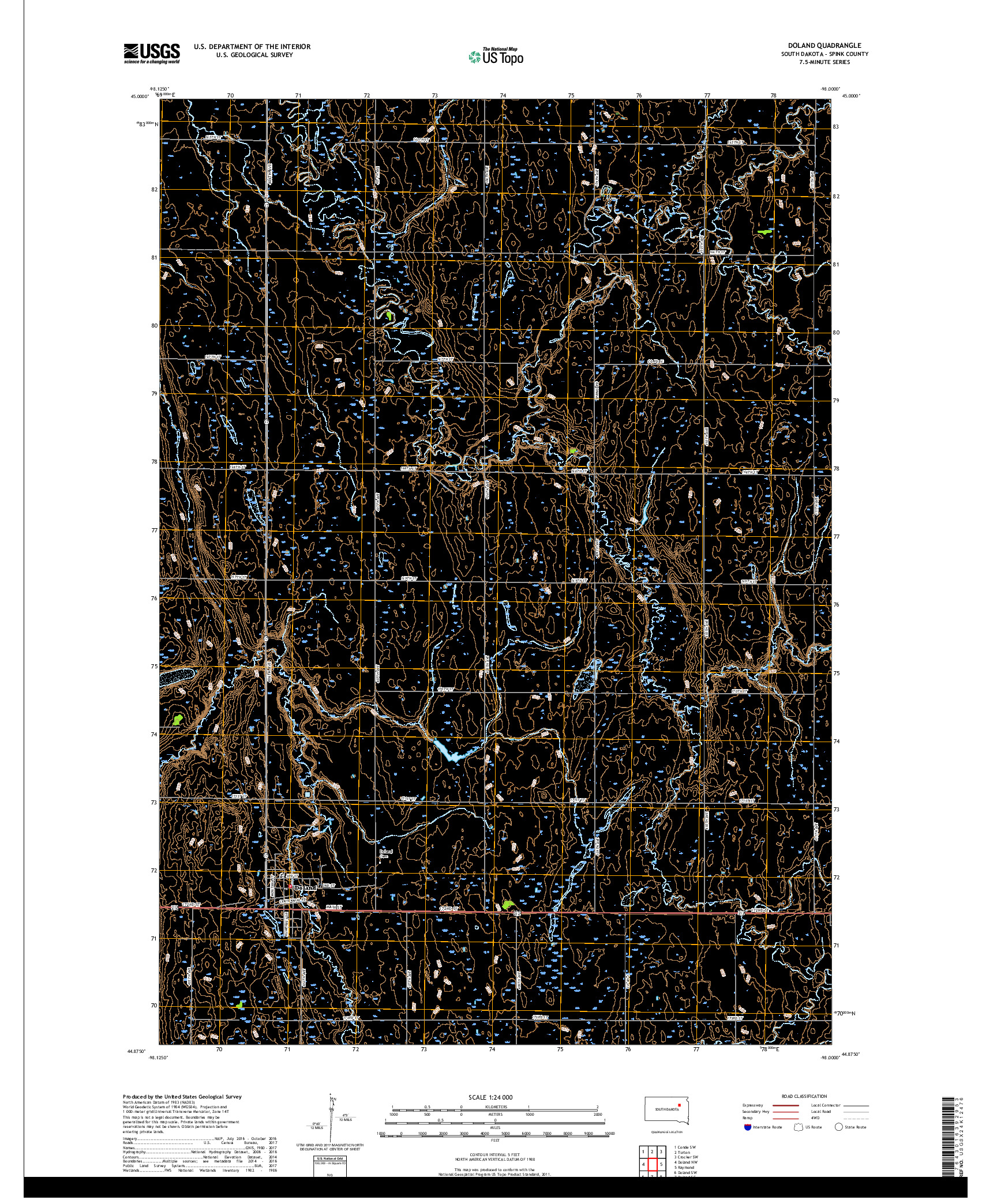 USGS US TOPO 7.5-MINUTE MAP FOR DOLAND, SD 2017