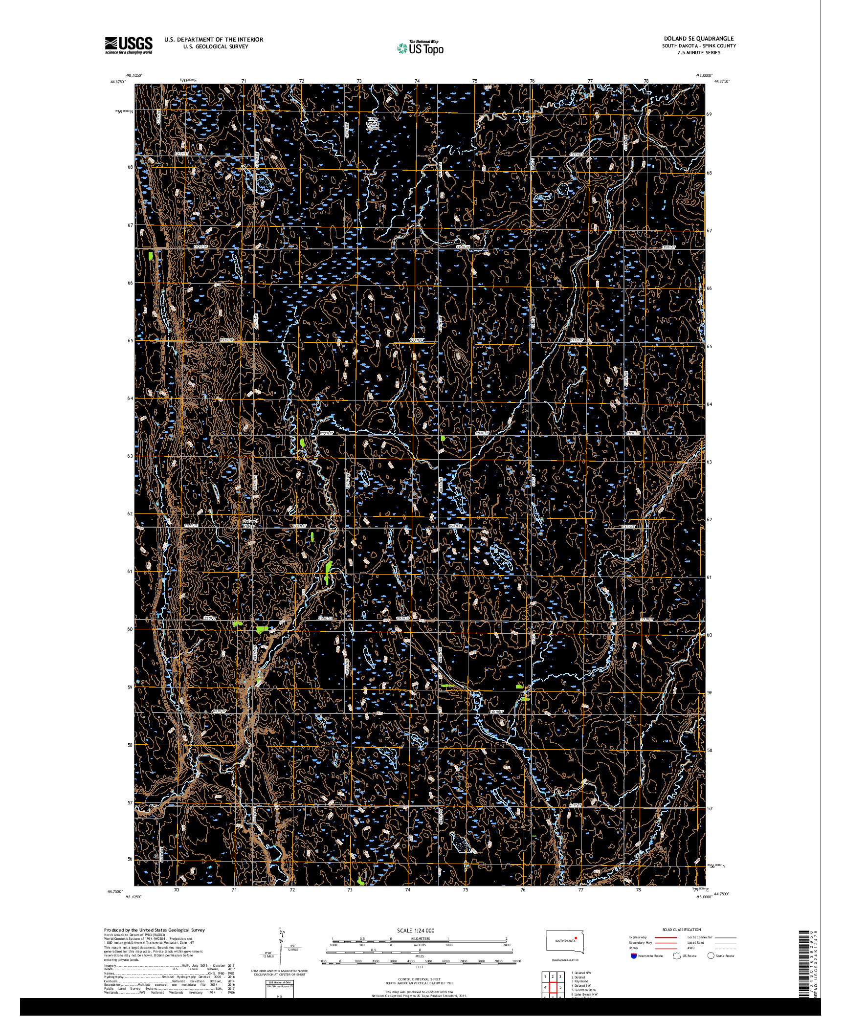 USGS US TOPO 7.5-MINUTE MAP FOR DOLAND SE, SD 2017