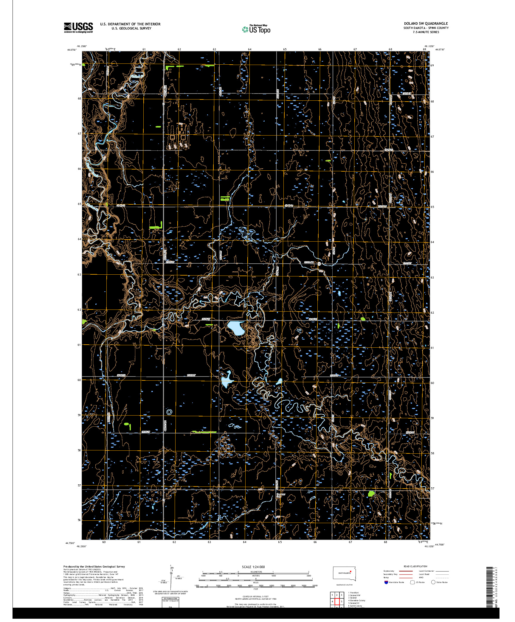 USGS US TOPO 7.5-MINUTE MAP FOR DOLAND SW, SD 2017