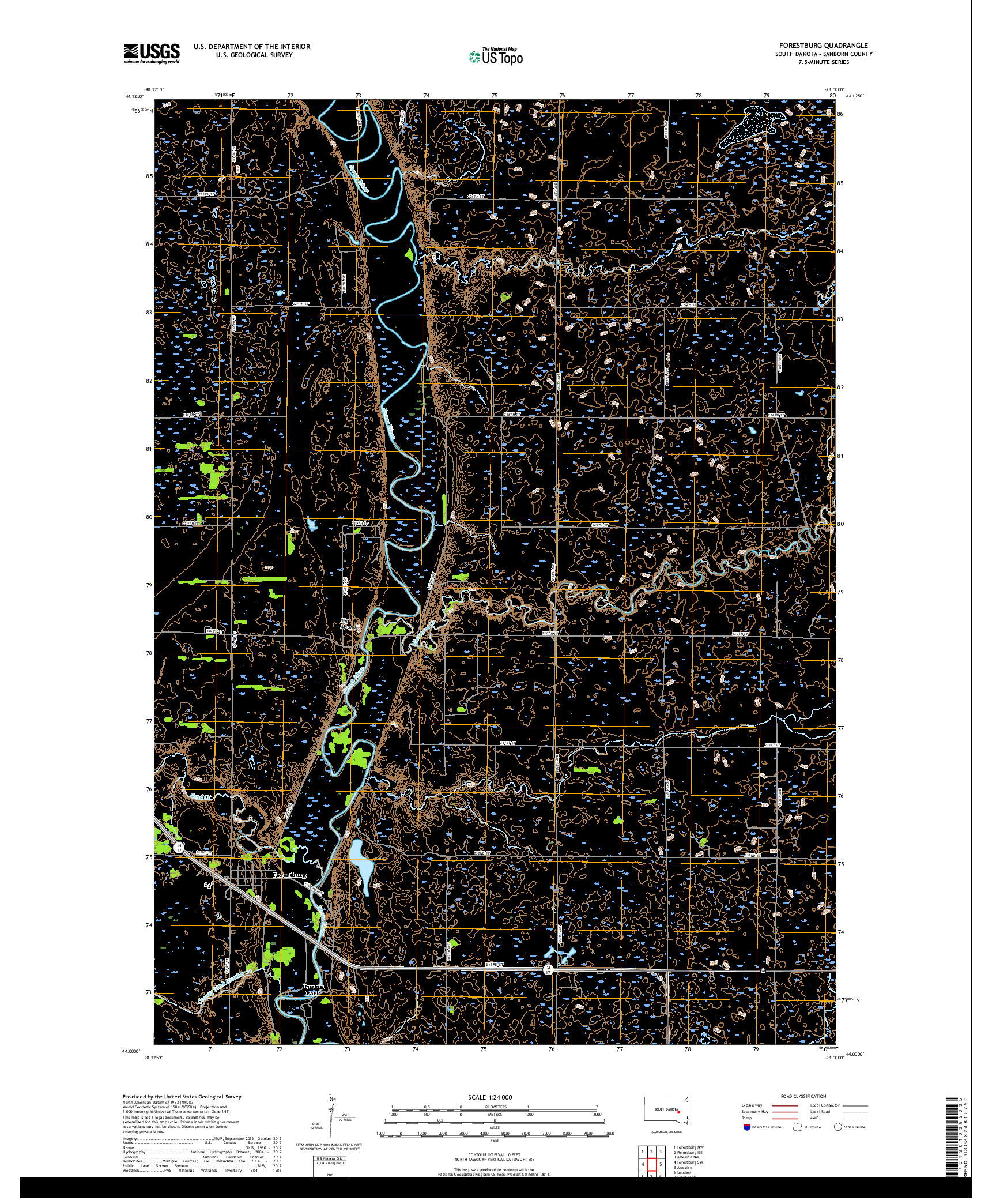 USGS US TOPO 7.5-MINUTE MAP FOR FORESTBURG, SD 2017