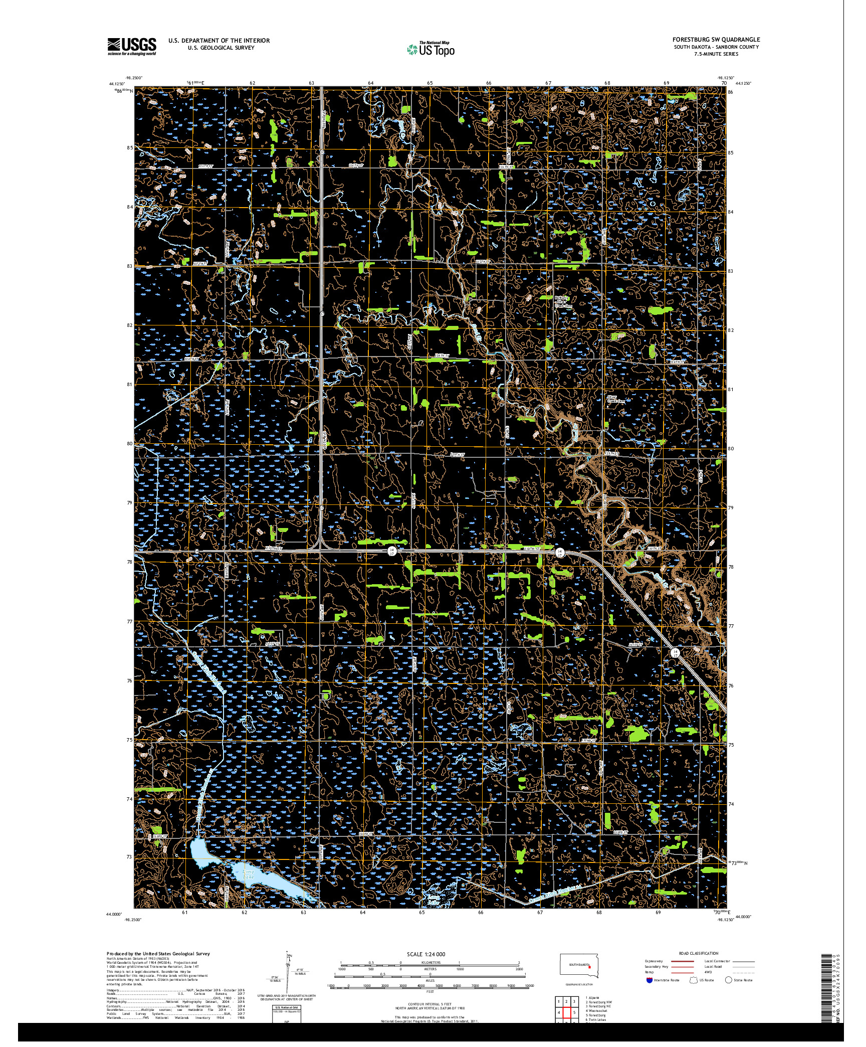 USGS US TOPO 7.5-MINUTE MAP FOR FORESTBURG SW, SD 2017