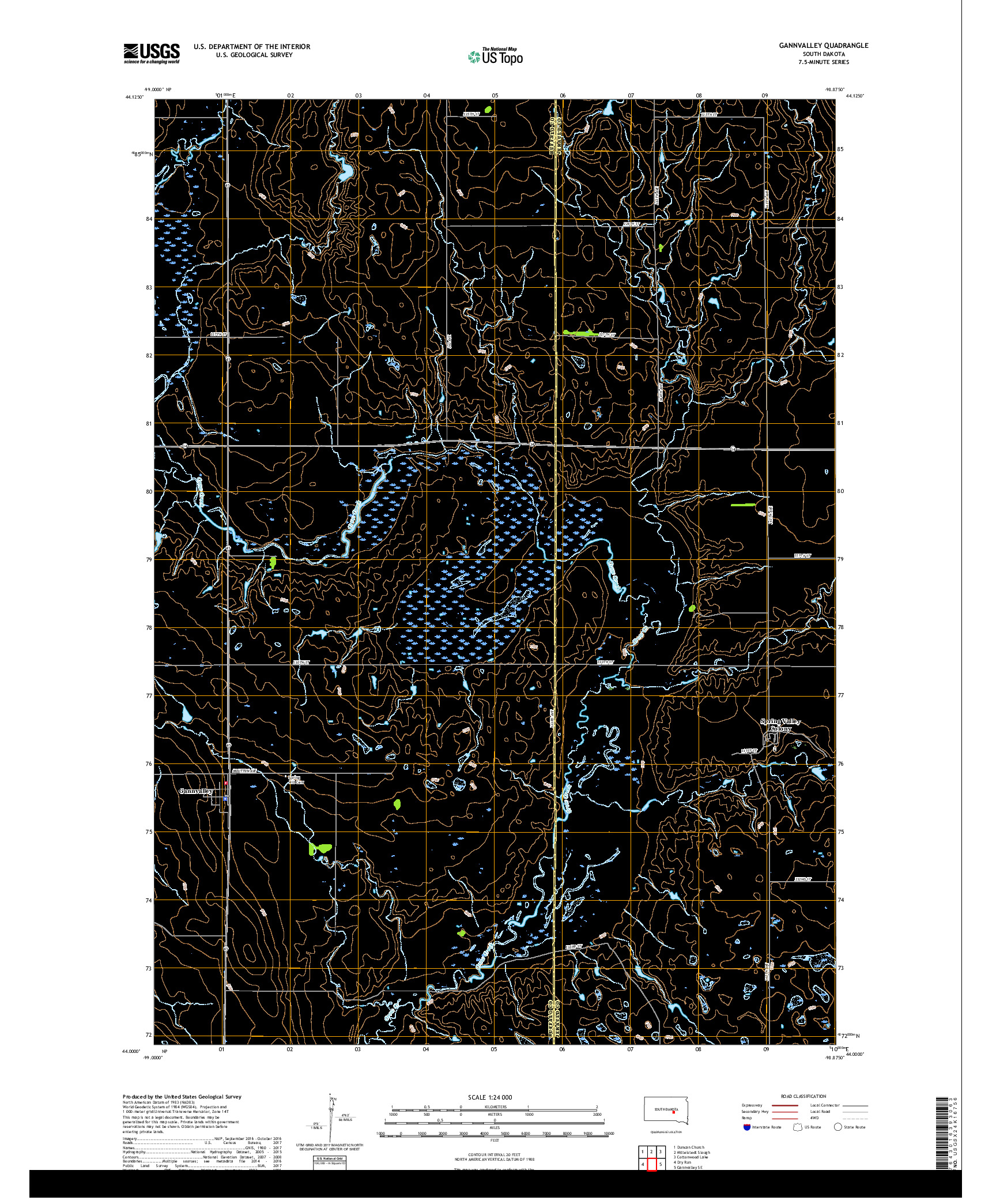 USGS US TOPO 7.5-MINUTE MAP FOR GANNVALLEY, SD 2017