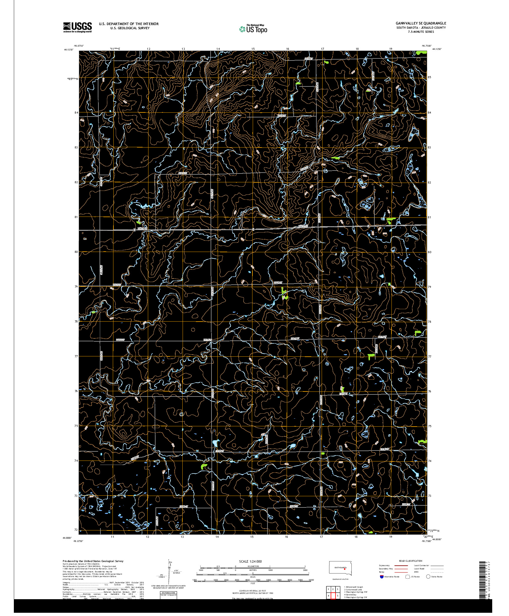 USGS US TOPO 7.5-MINUTE MAP FOR GANNVALLEY SE, SD 2017