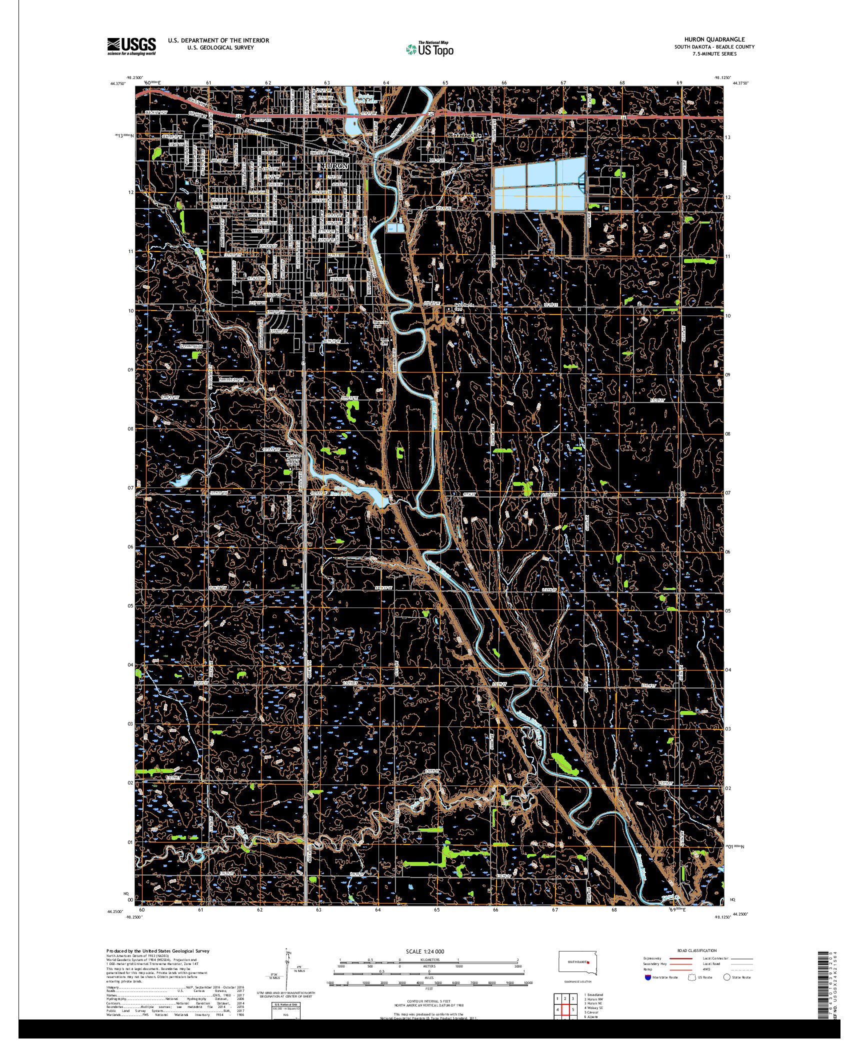 USGS US TOPO 7.5-MINUTE MAP FOR HURON, SD 2017