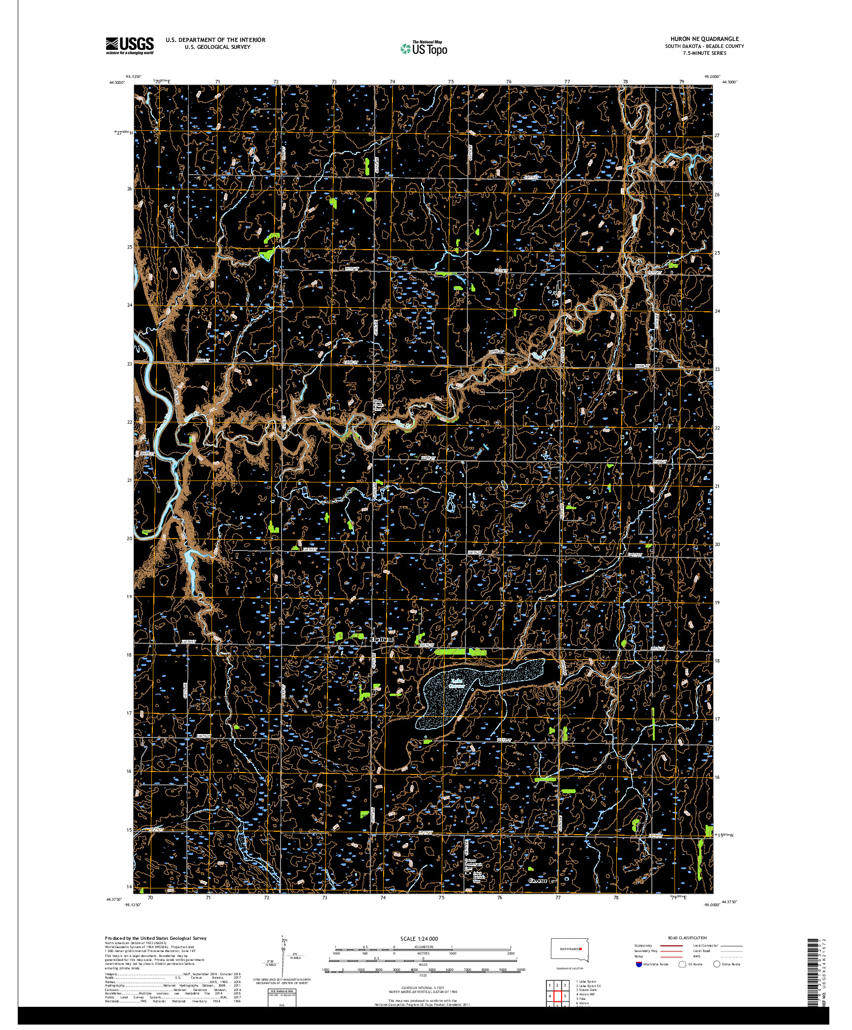 USGS US TOPO 7.5-MINUTE MAP FOR HURON NE, SD 2017