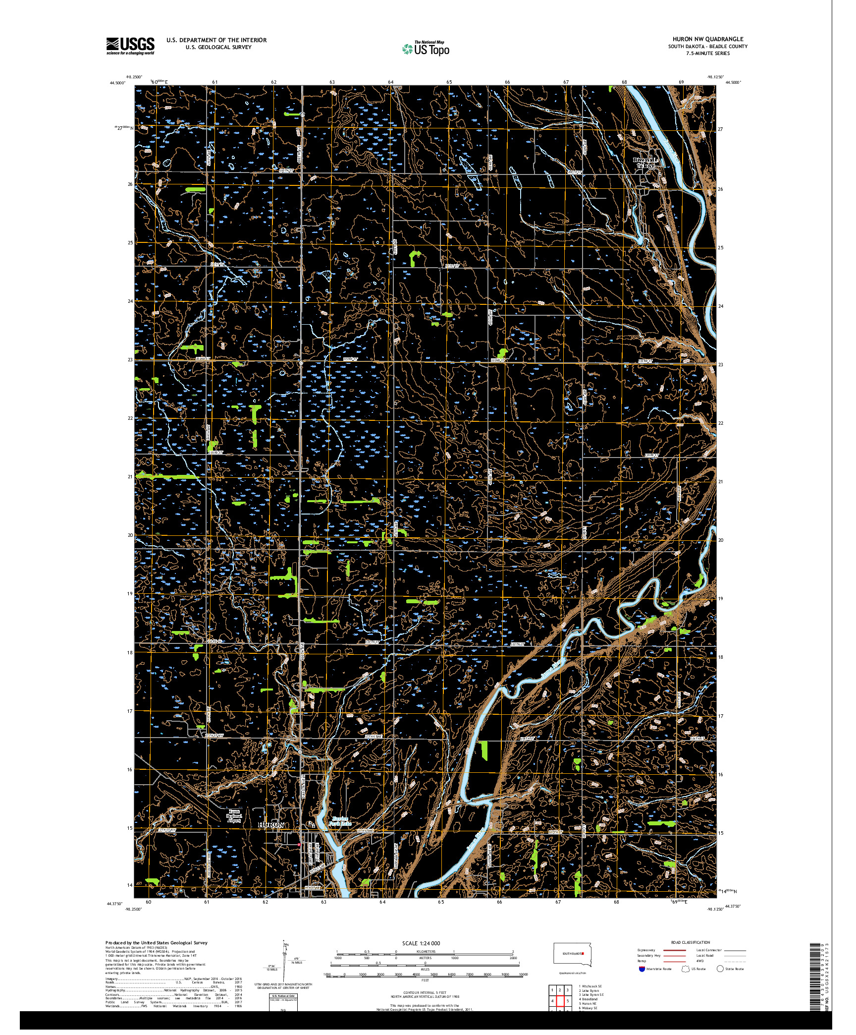 USGS US TOPO 7.5-MINUTE MAP FOR HURON NW, SD 2017