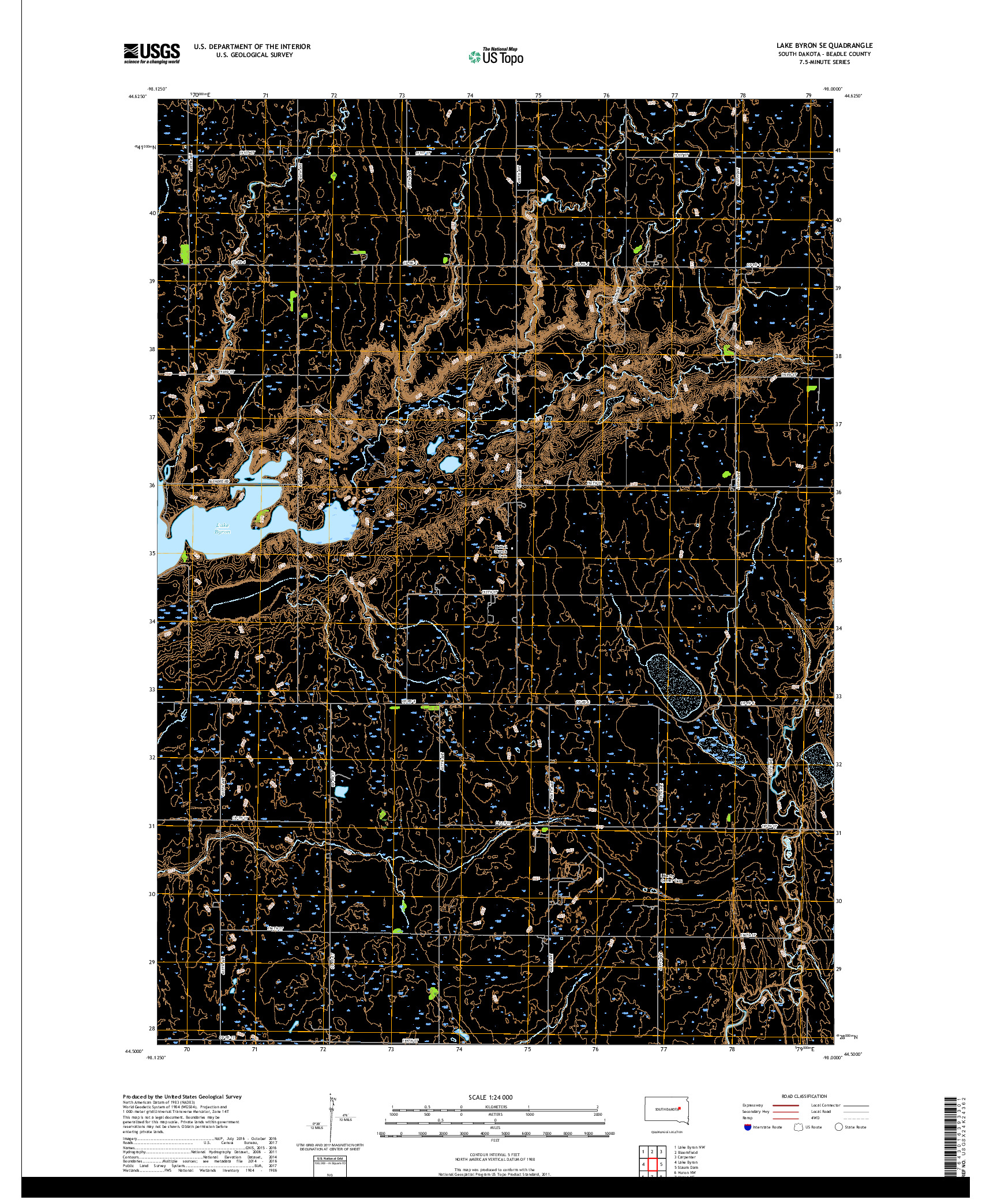 USGS US TOPO 7.5-MINUTE MAP FOR LAKE BYRON SE, SD 2017