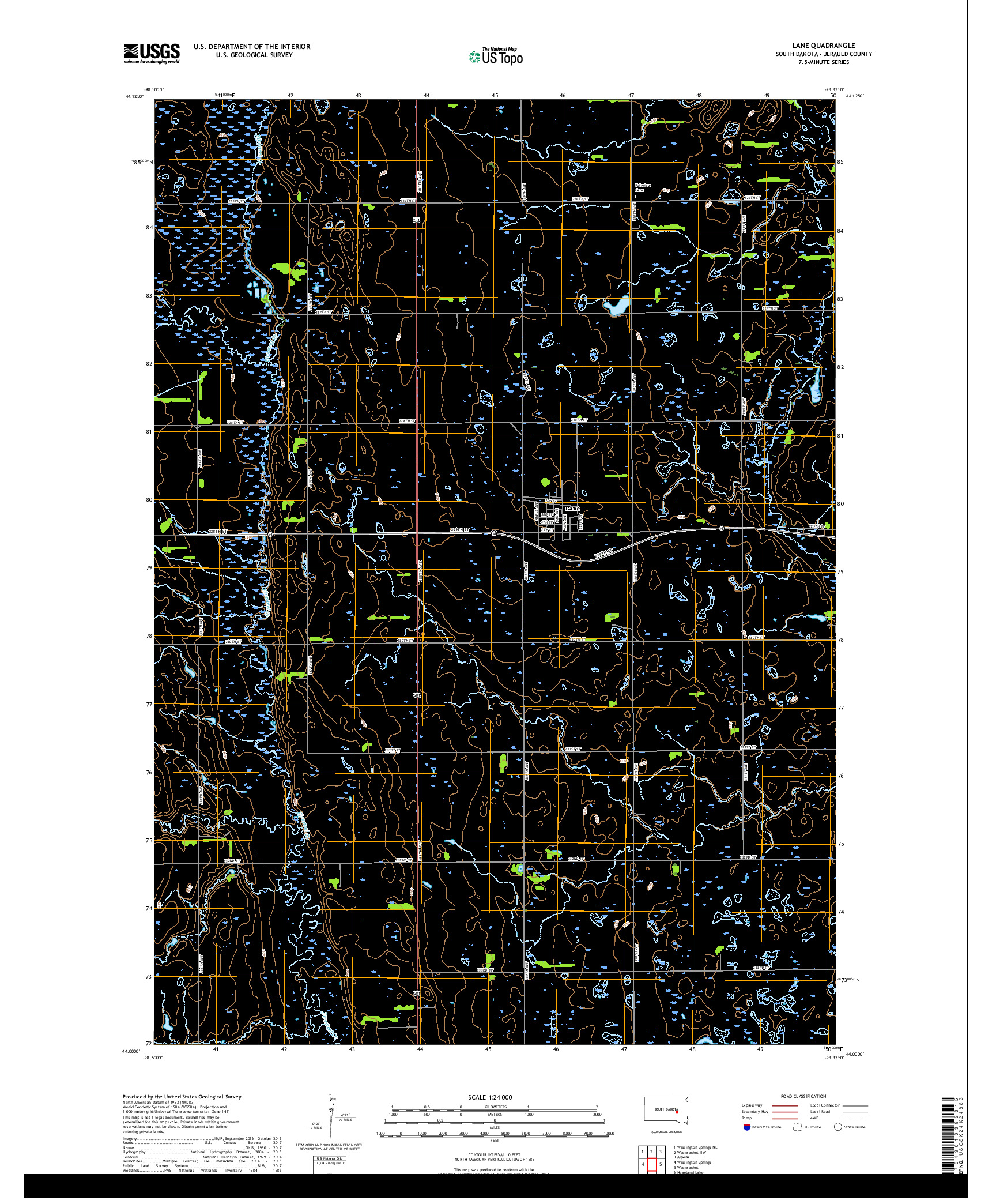 USGS US TOPO 7.5-MINUTE MAP FOR LANE, SD 2017