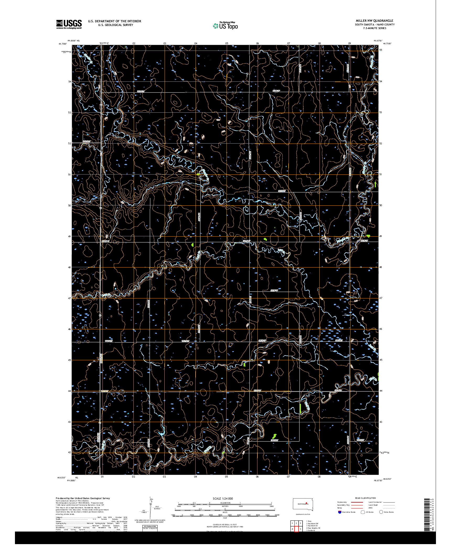 USGS US TOPO 7.5-MINUTE MAP FOR MILLER NW, SD 2017