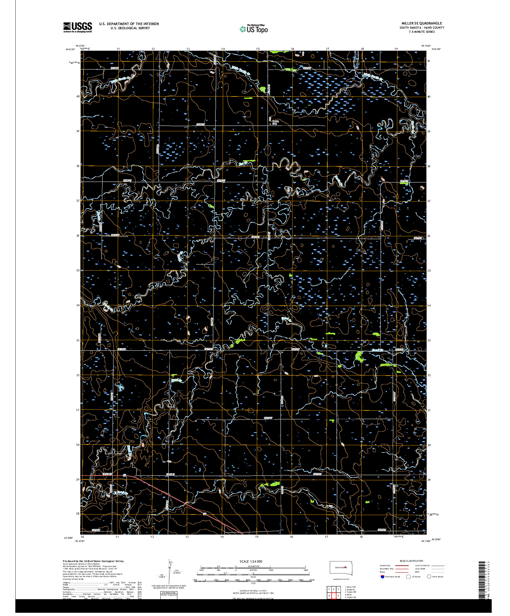 USGS US TOPO 7.5-MINUTE MAP FOR MILLER SE, SD 2017