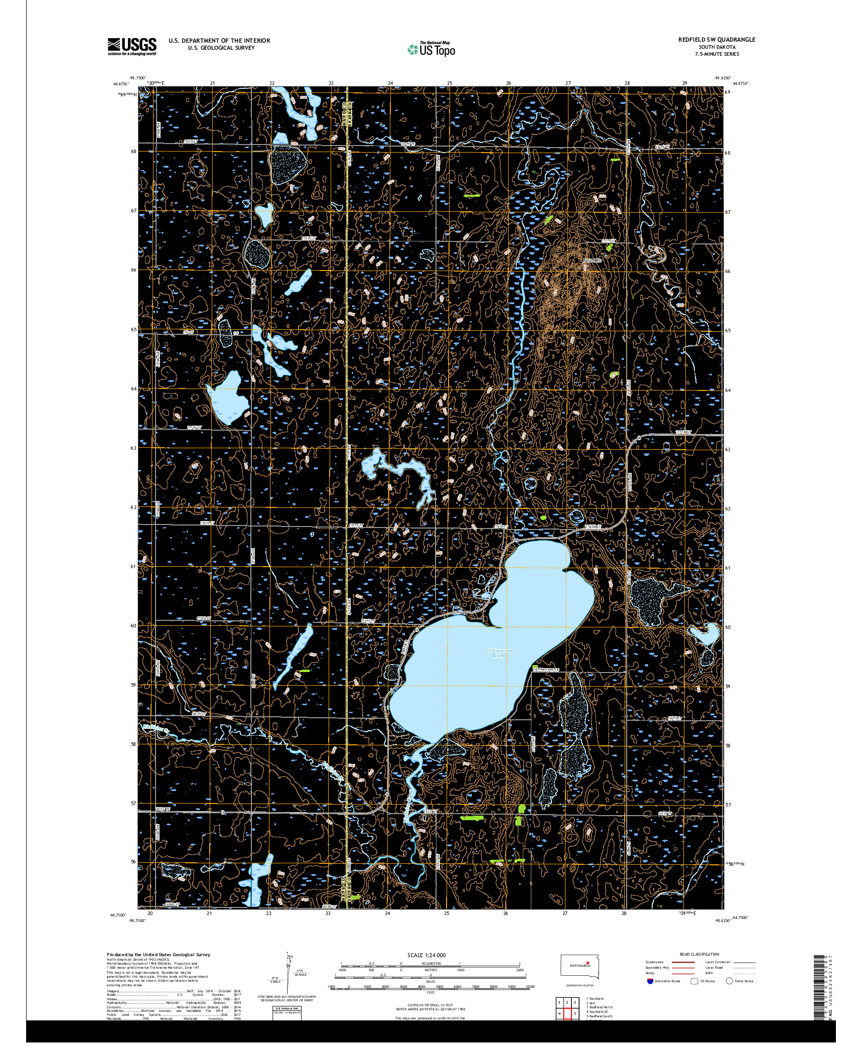 USGS US TOPO 7.5-MINUTE MAP FOR REDFIELD SW, SD 2017