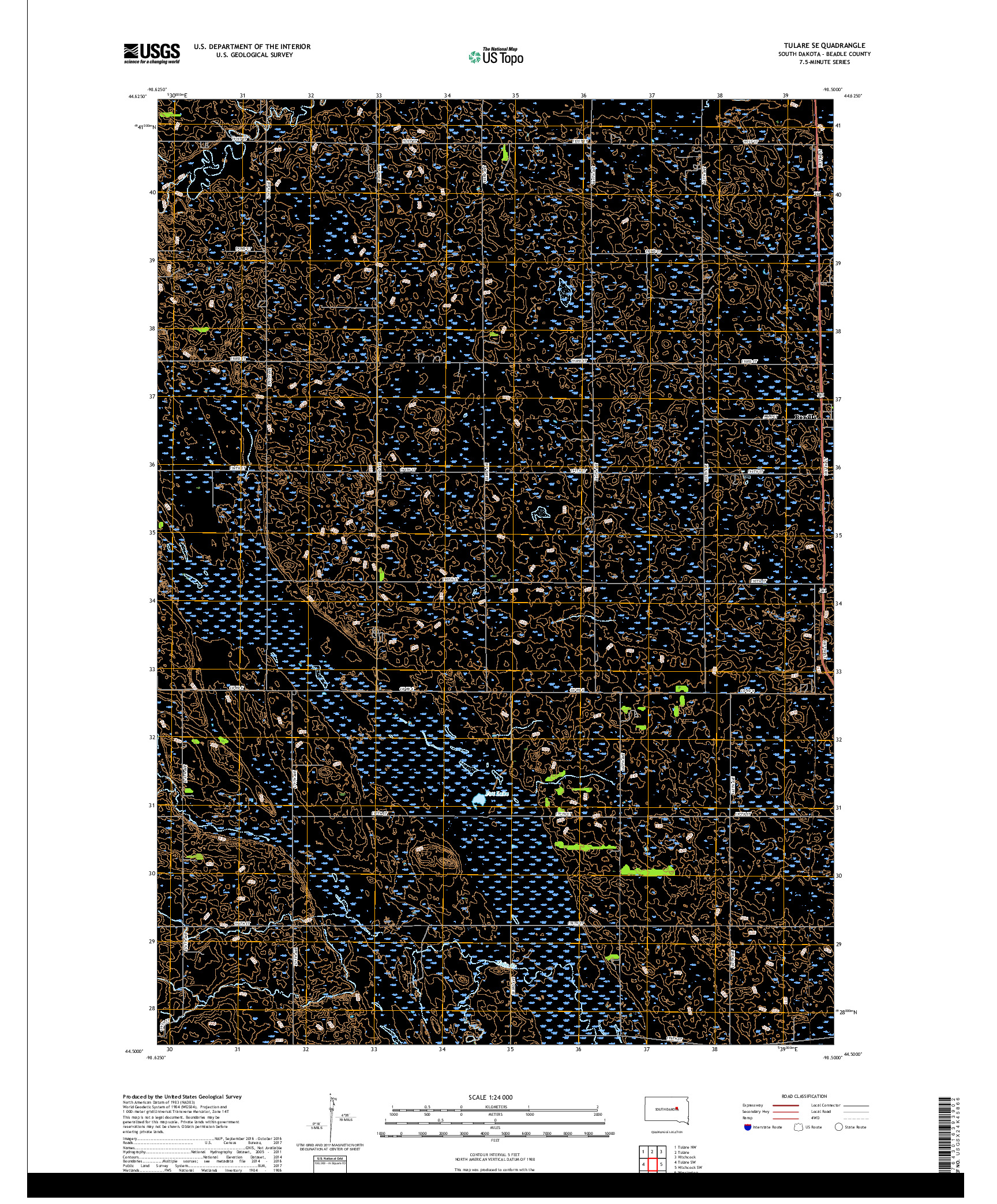 USGS US TOPO 7.5-MINUTE MAP FOR TULARE SE, SD 2017