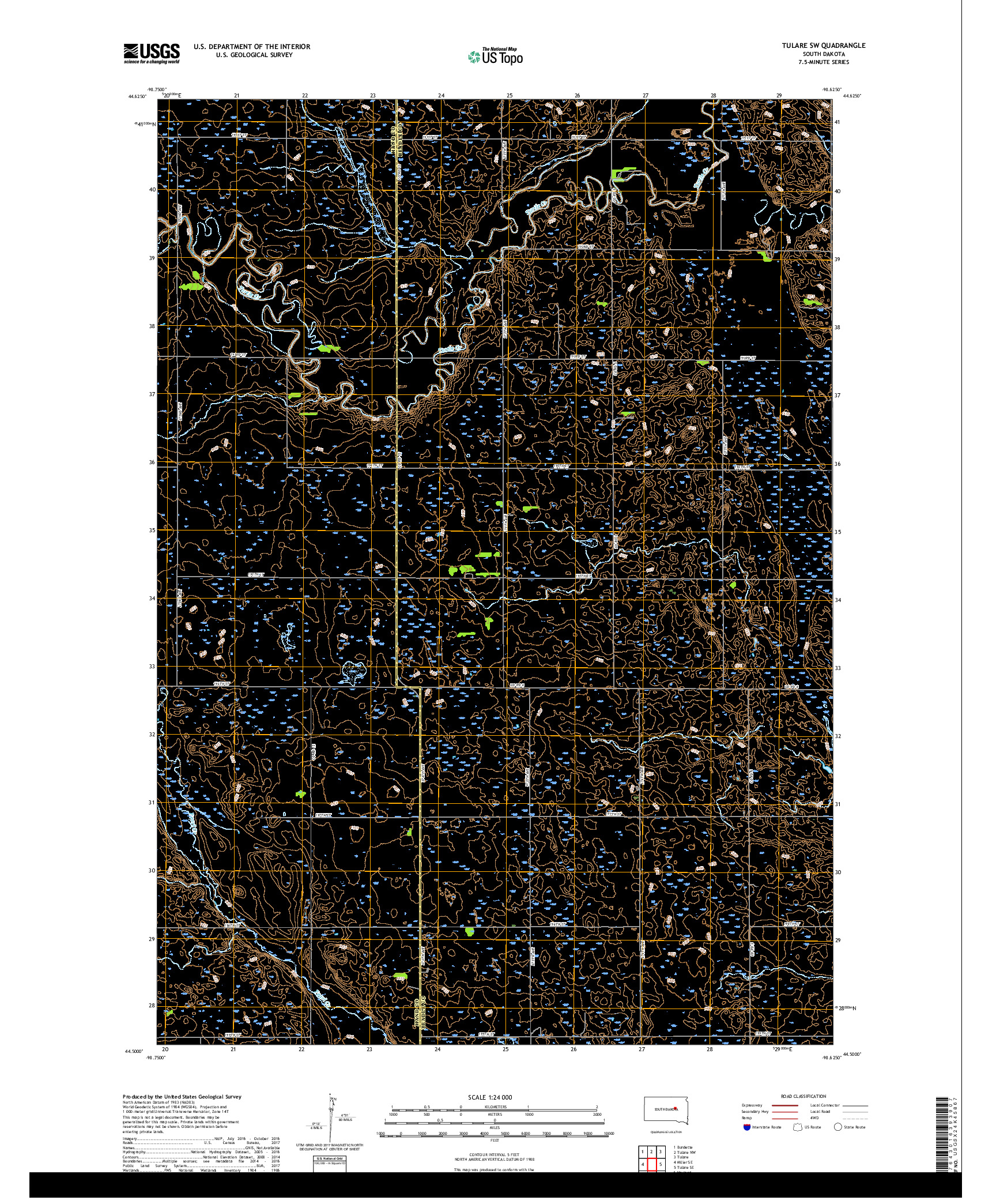 USGS US TOPO 7.5-MINUTE MAP FOR TULARE SW, SD 2017