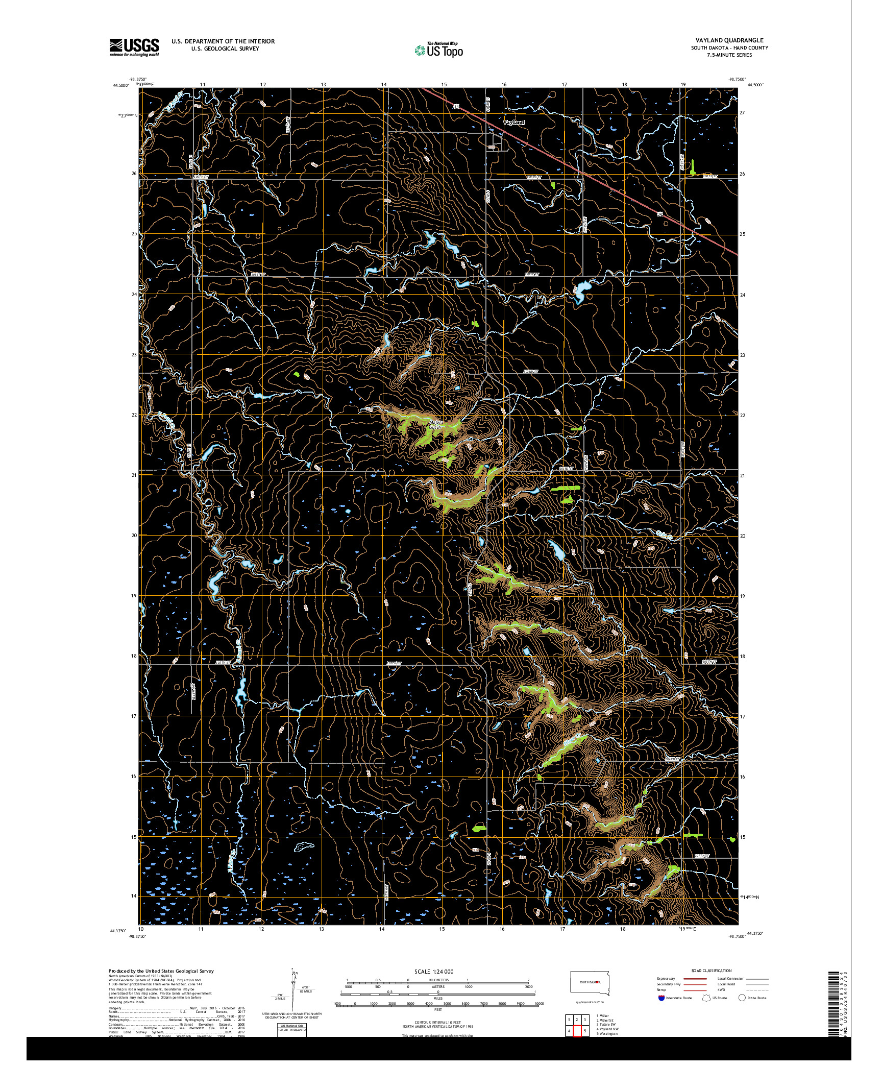 USGS US TOPO 7.5-MINUTE MAP FOR VAYLAND, SD 2017