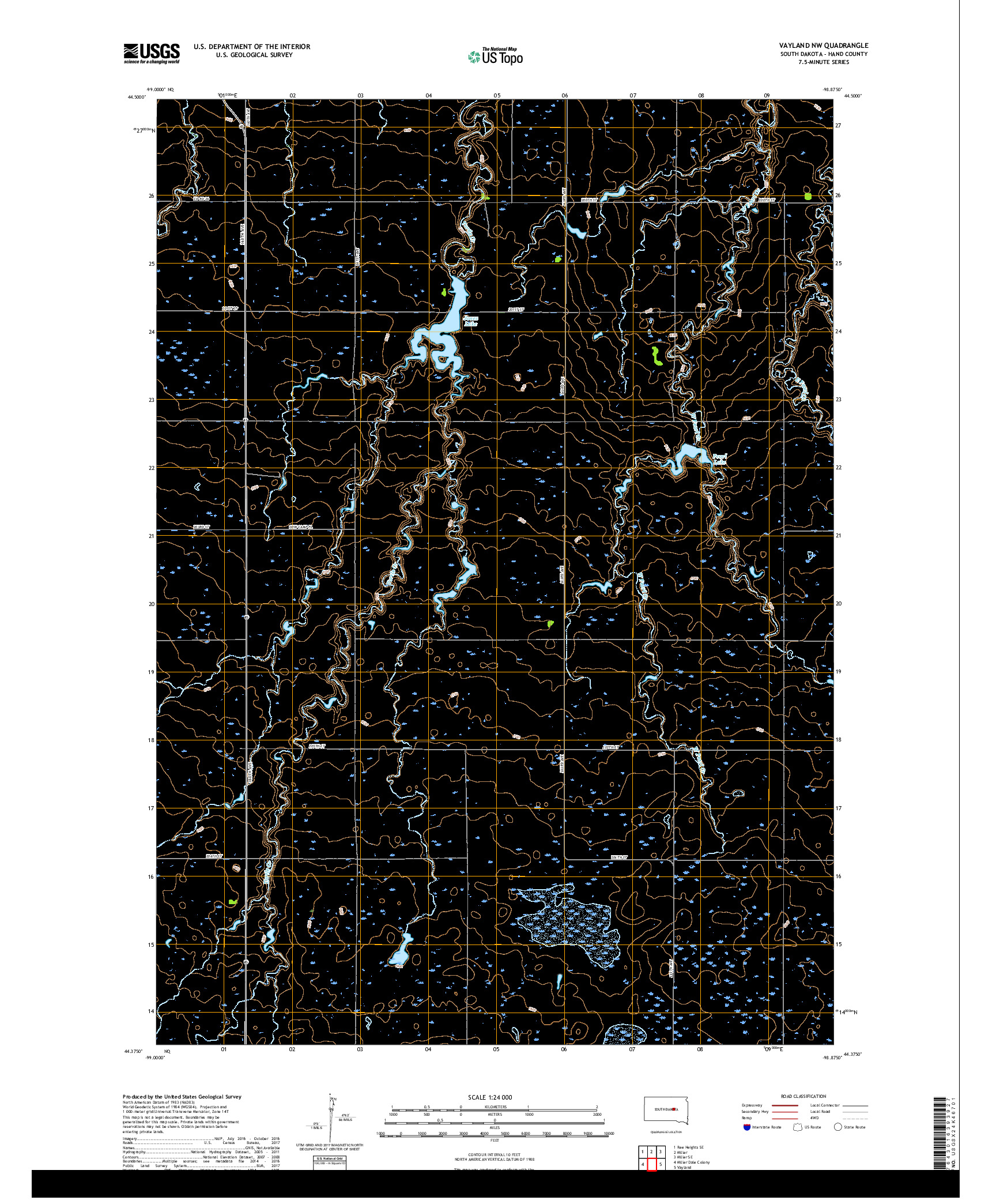 USGS US TOPO 7.5-MINUTE MAP FOR VAYLAND NW, SD 2017
