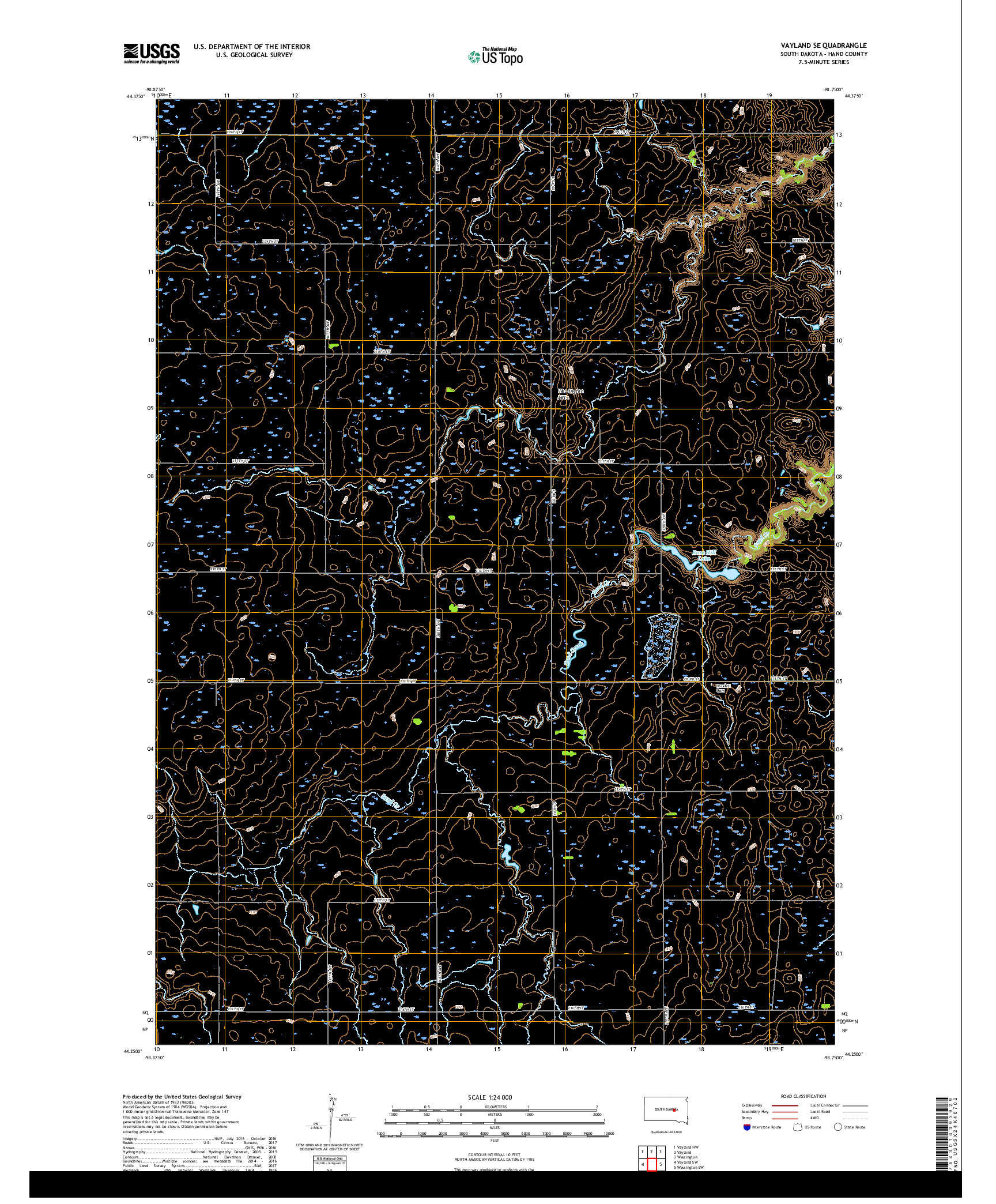 USGS US TOPO 7.5-MINUTE MAP FOR VAYLAND SE, SD 2017