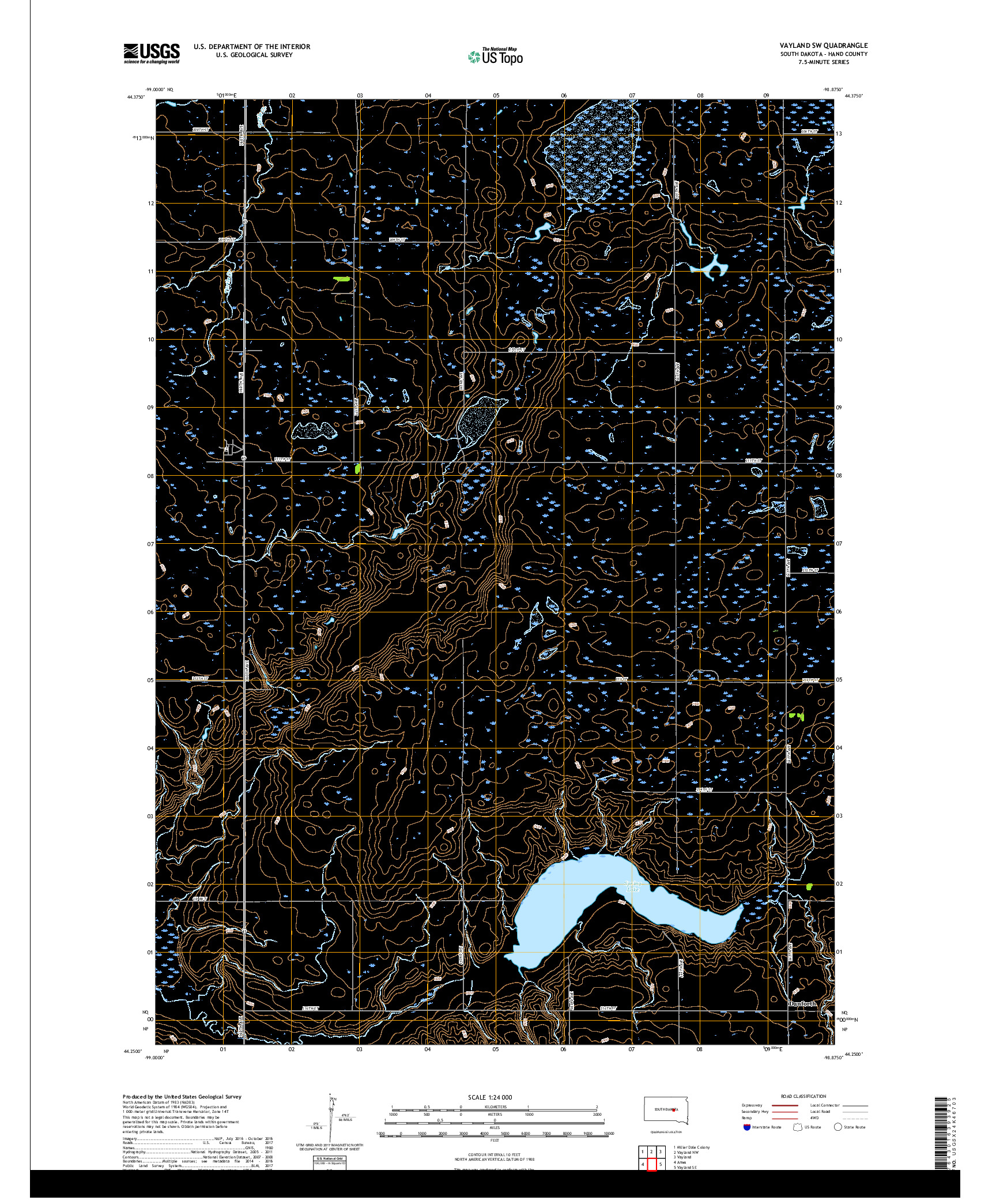 USGS US TOPO 7.5-MINUTE MAP FOR VAYLAND SW, SD 2017