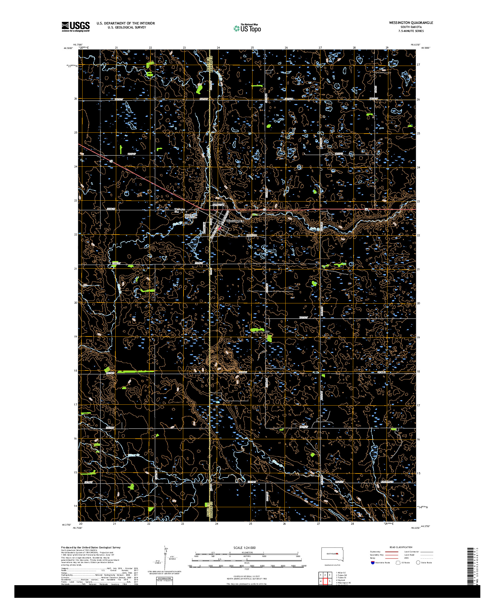 USGS US TOPO 7.5-MINUTE MAP FOR WESSINGTON, SD 2017