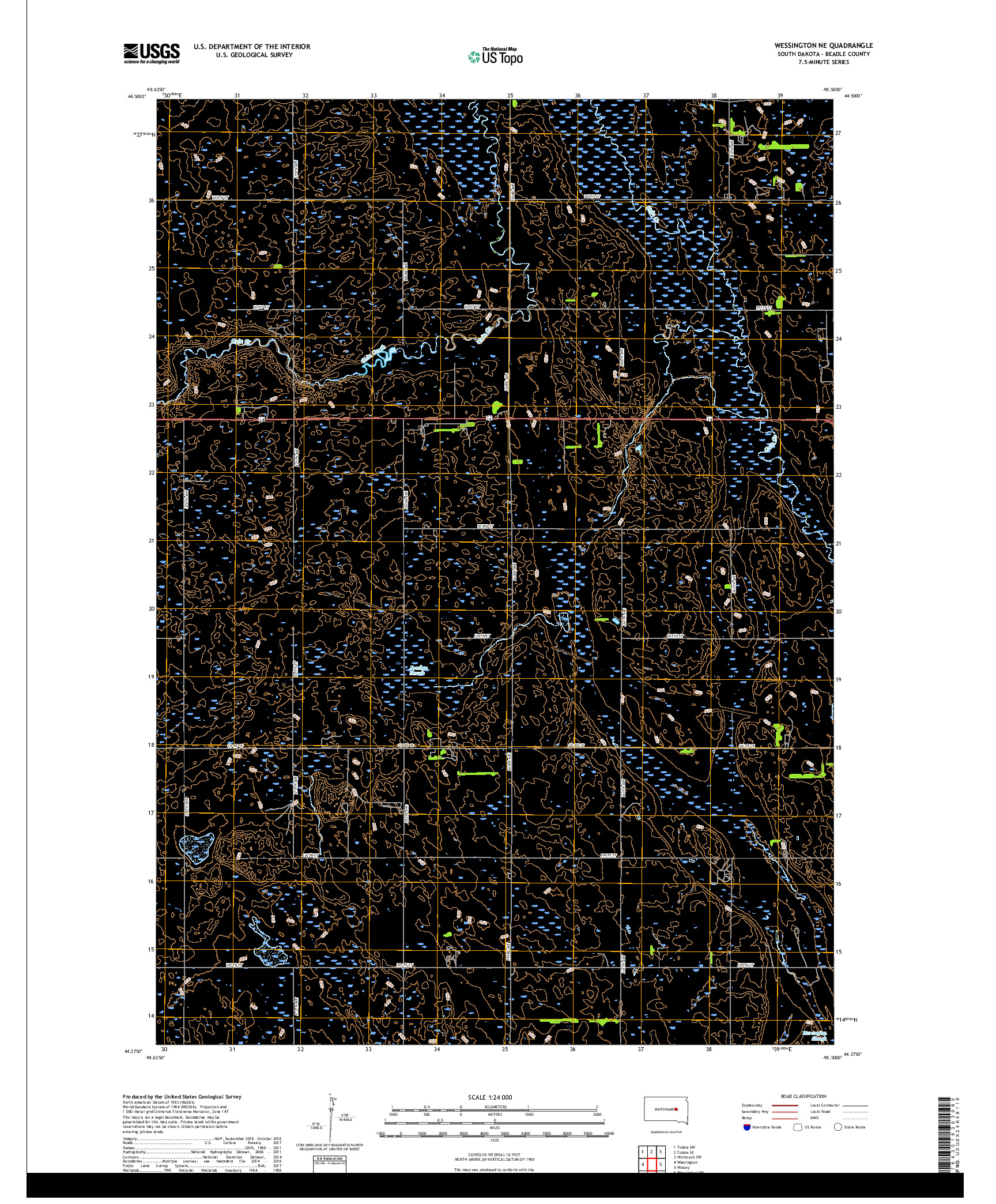 USGS US TOPO 7.5-MINUTE MAP FOR WESSINGTON NE, SD 2017