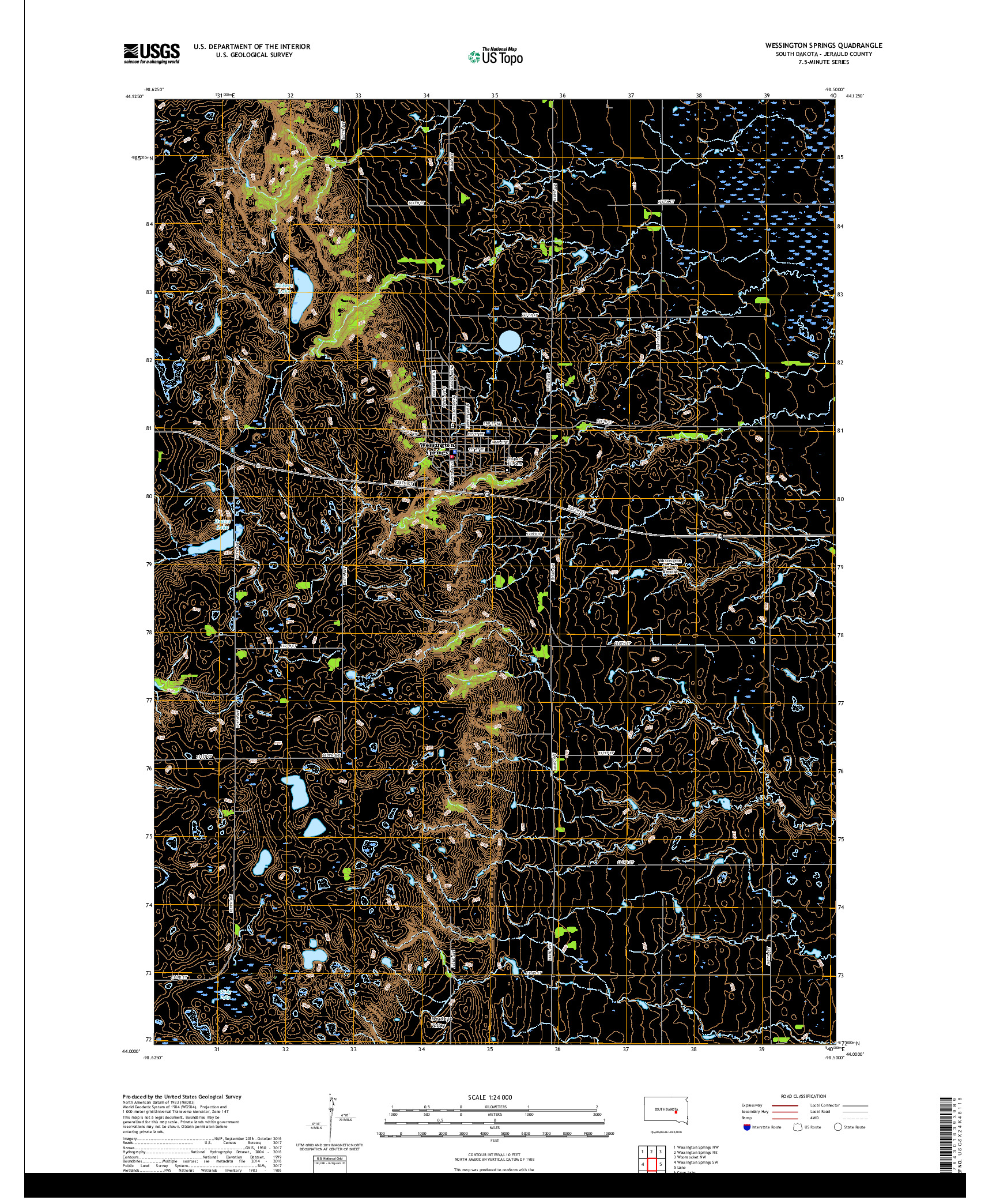 USGS US TOPO 7.5-MINUTE MAP FOR WESSINGTON SPRINGS, SD 2017