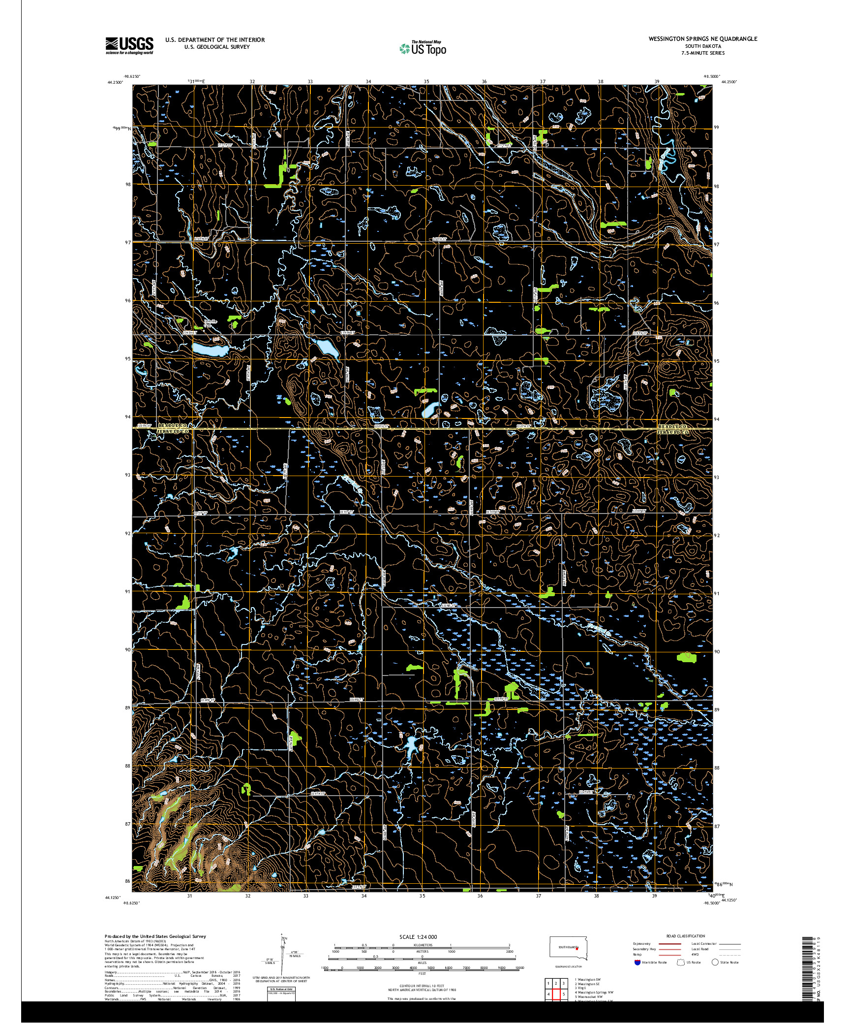 USGS US TOPO 7.5-MINUTE MAP FOR WESSINGTON SPRINGS NE, SD 2017