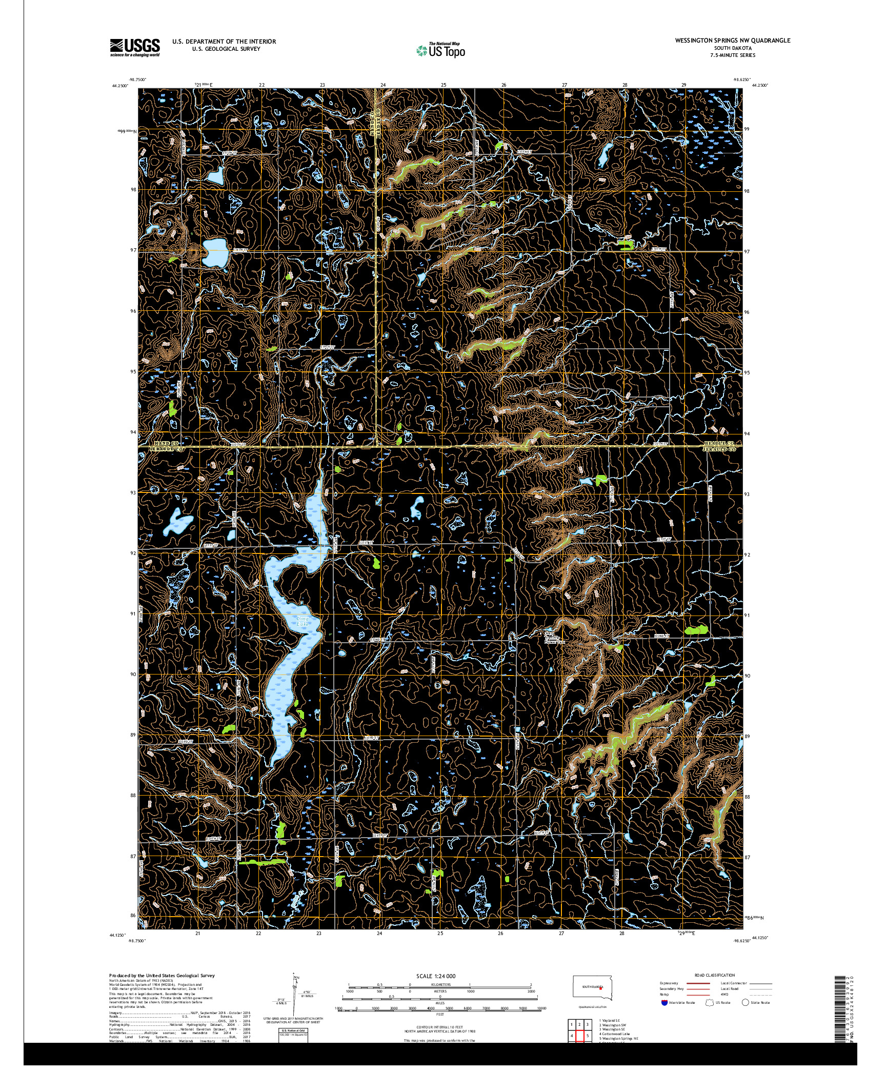 USGS US TOPO 7.5-MINUTE MAP FOR WESSINGTON SPRINGS NW, SD 2017