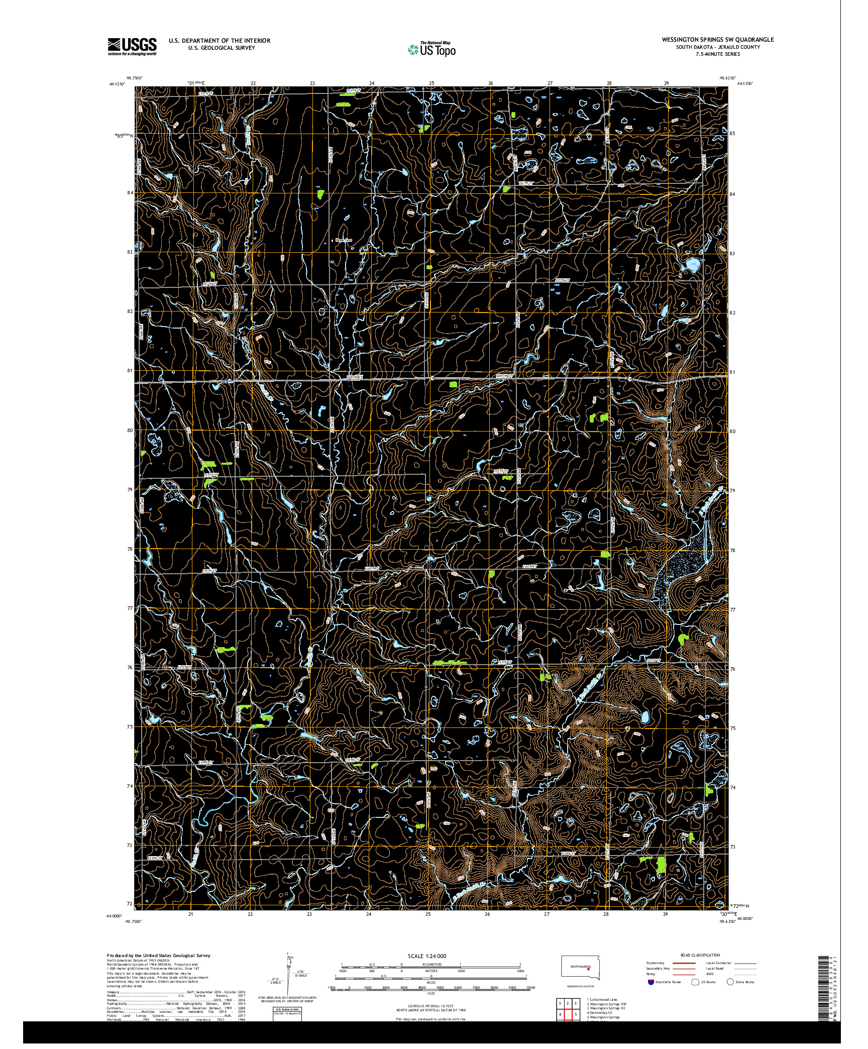 USGS US TOPO 7.5-MINUTE MAP FOR WESSINGTON SPRINGS SW, SD 2017