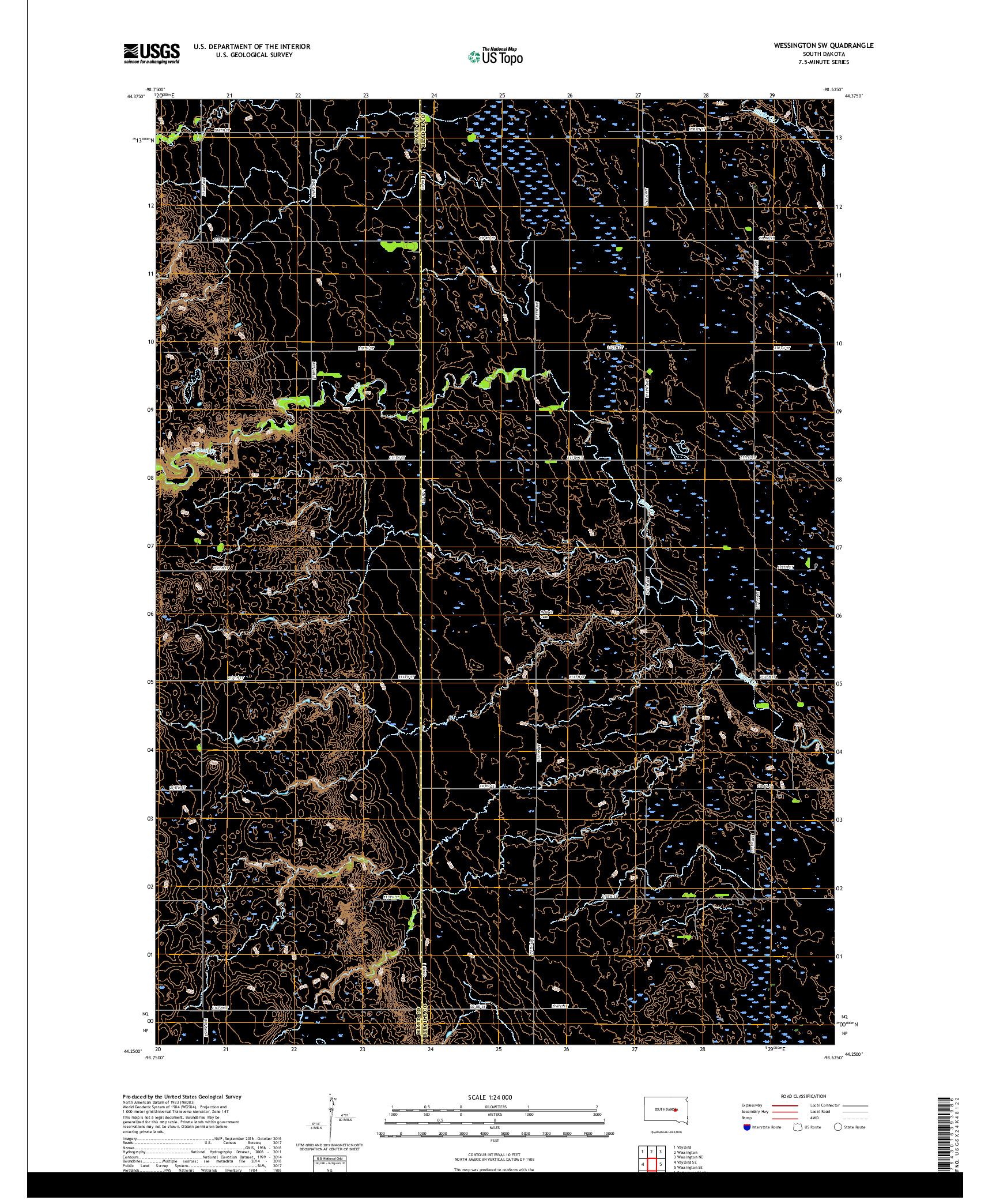 USGS US TOPO 7.5-MINUTE MAP FOR WESSINGTON SW, SD 2017