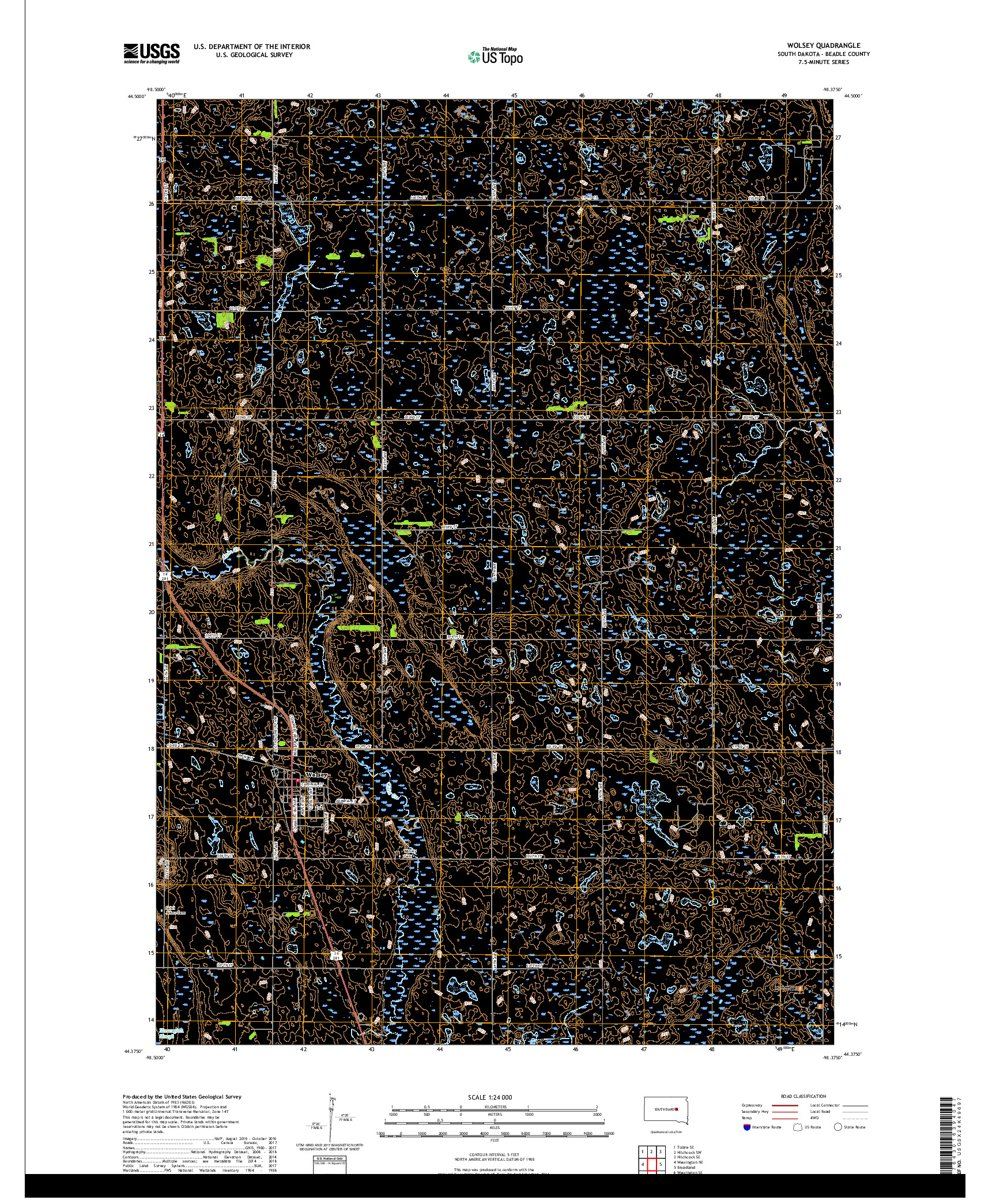 USGS US TOPO 7.5-MINUTE MAP FOR WOLSEY, SD 2017