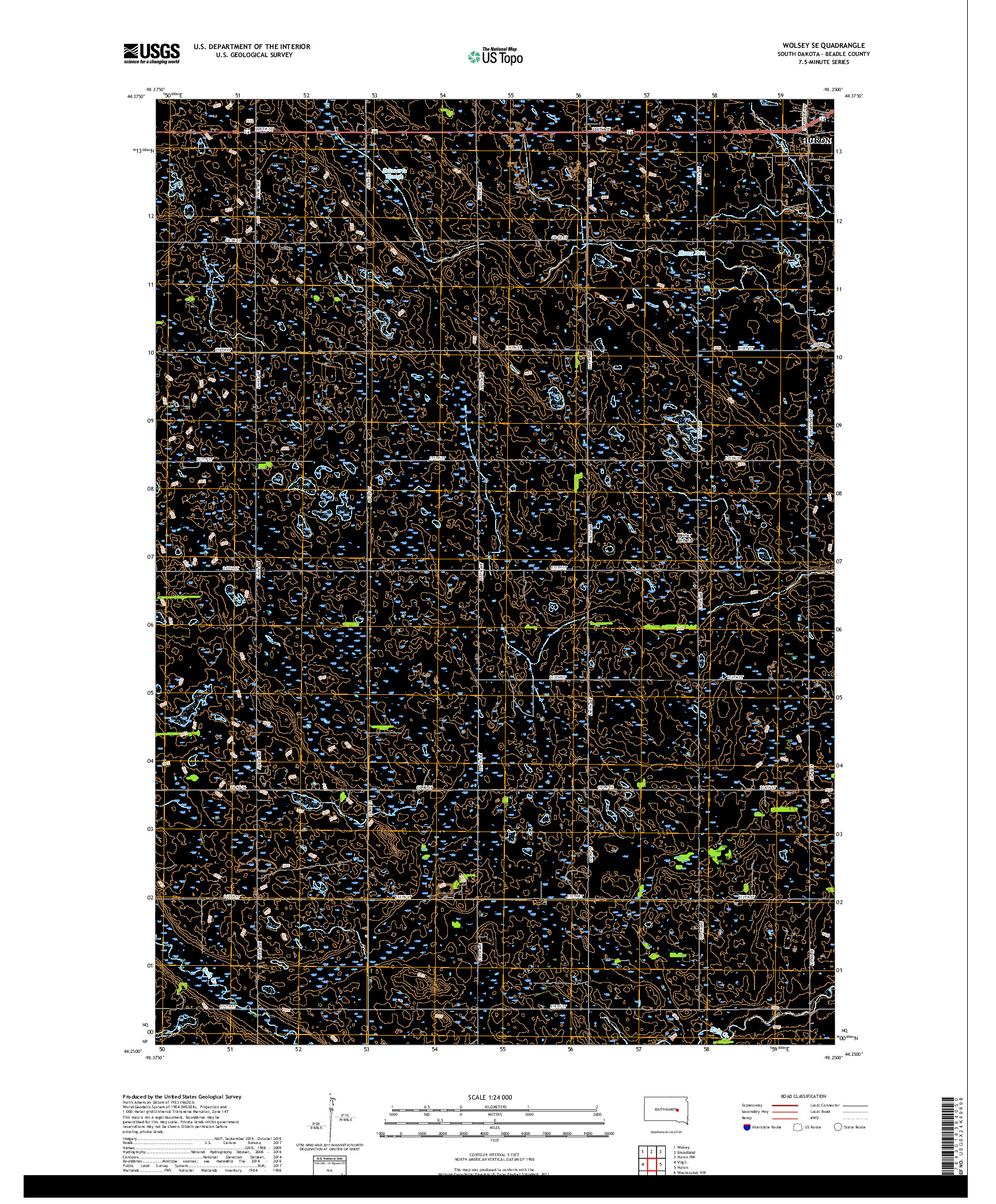 USGS US TOPO 7.5-MINUTE MAP FOR WOLSEY SE, SD 2017