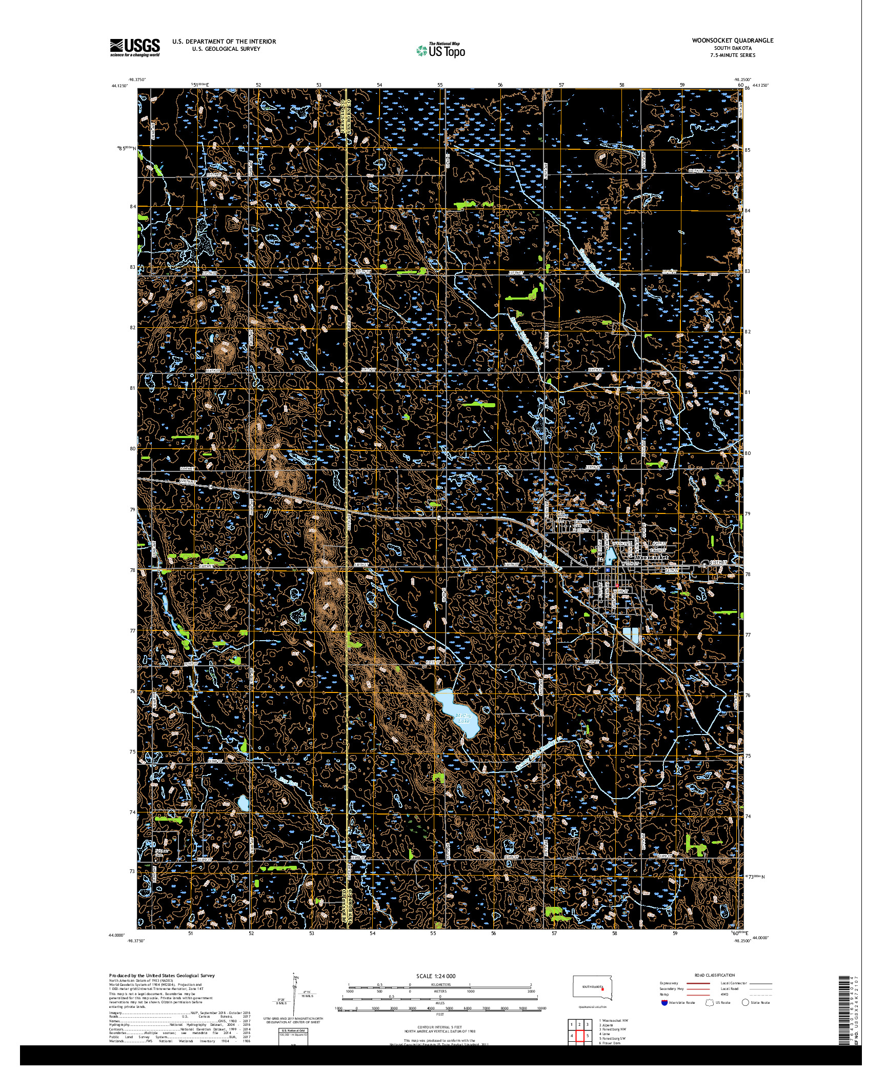 USGS US TOPO 7.5-MINUTE MAP FOR WOONSOCKET, SD 2017