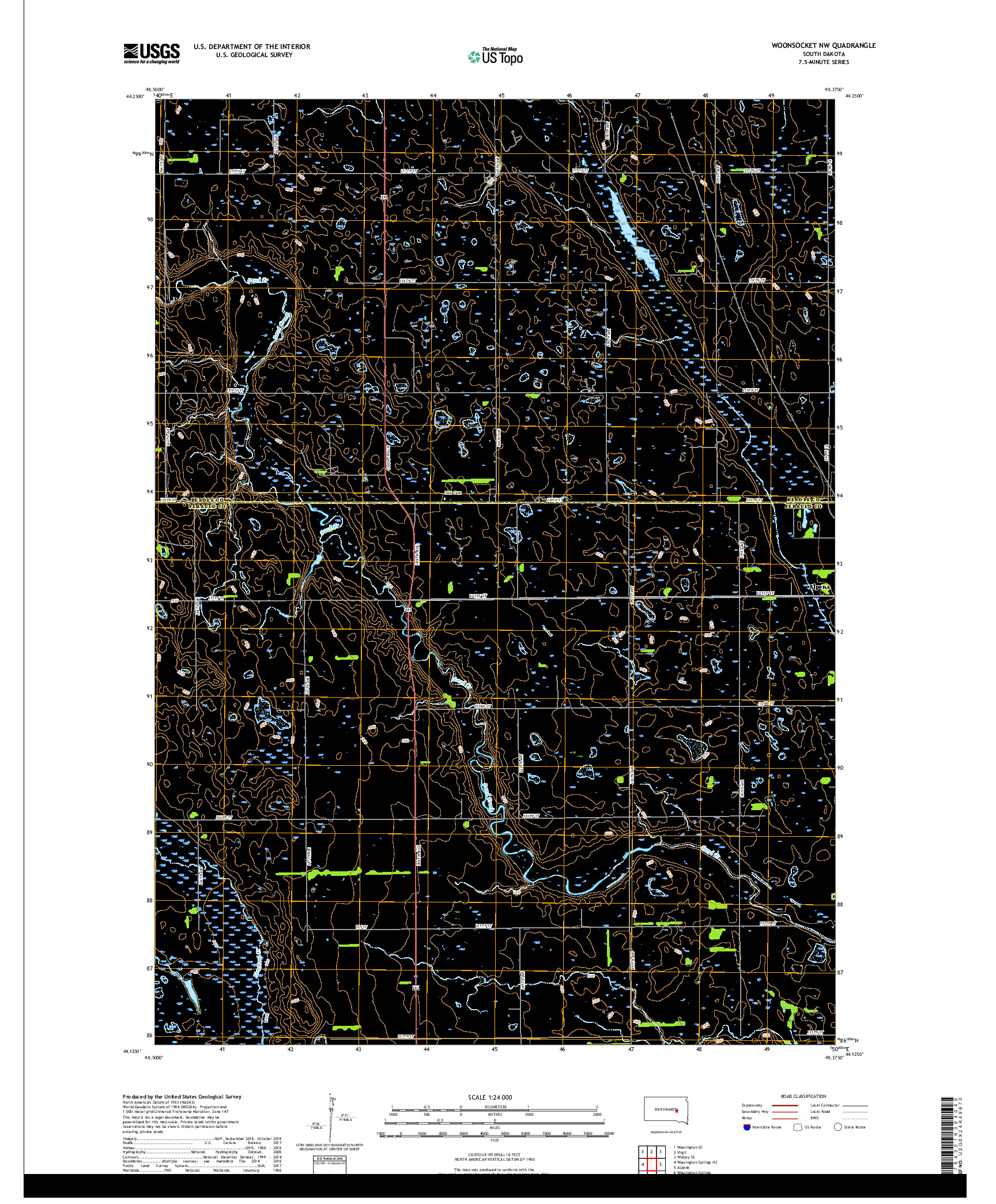 USGS US TOPO 7.5-MINUTE MAP FOR WOONSOCKET NW, SD 2017