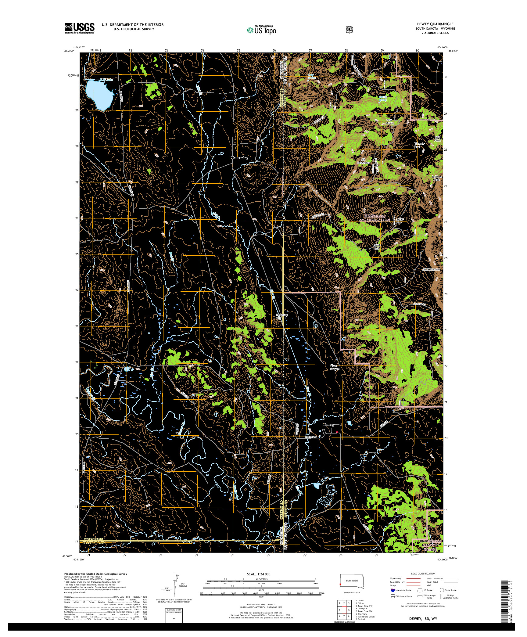 USGS US TOPO 7.5-MINUTE MAP FOR DEWEY, SD,WY 2017