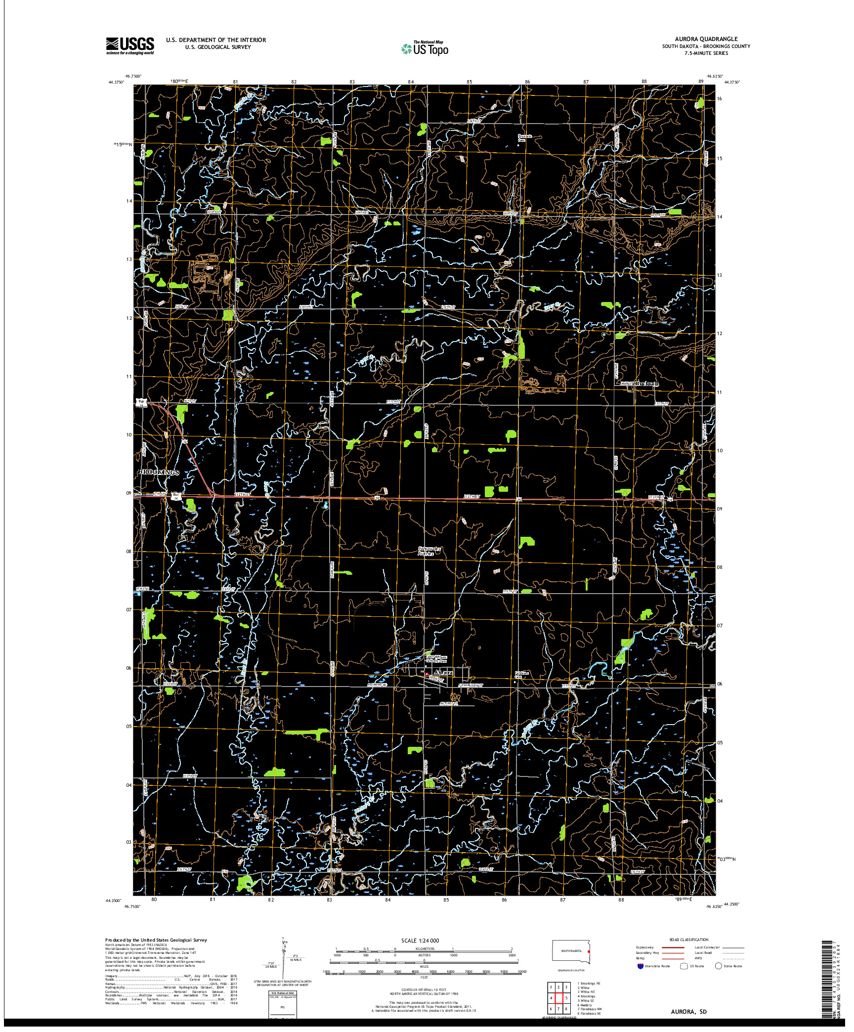 USGS US TOPO 7.5-MINUTE MAP FOR AURORA, SD 2017