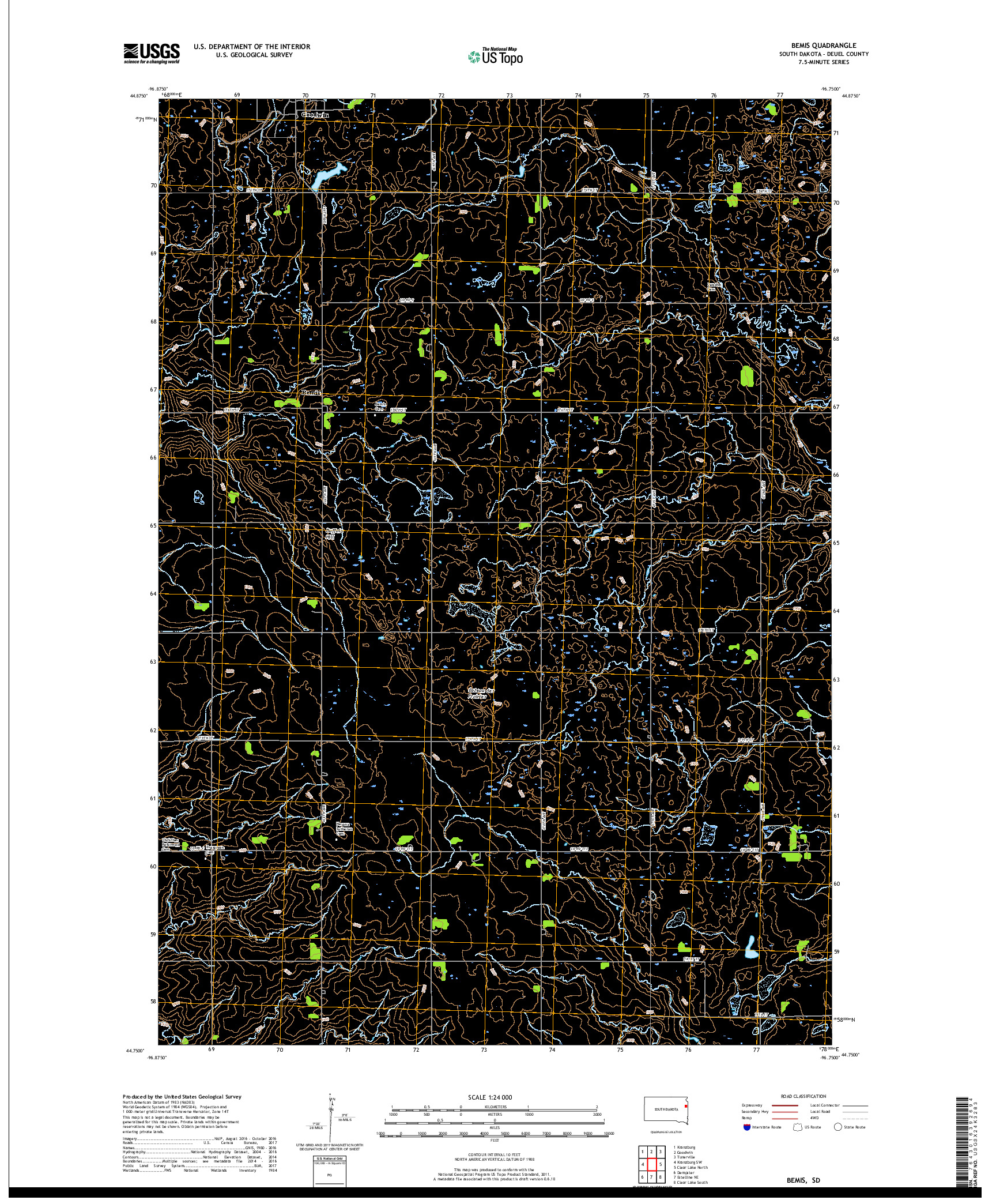 USGS US TOPO 7.5-MINUTE MAP FOR BEMIS, SD 2017