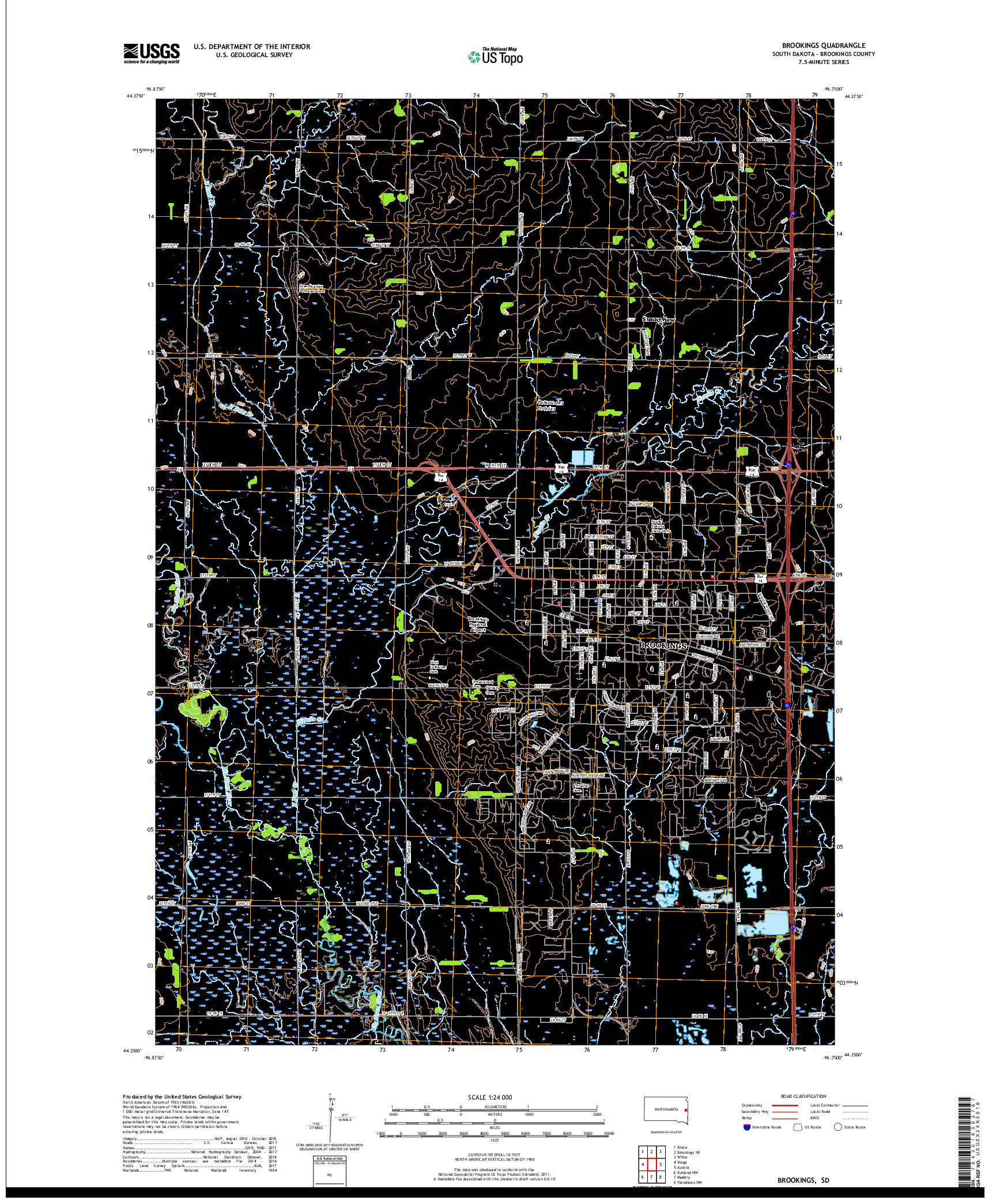 USGS US TOPO 7.5-MINUTE MAP FOR BROOKINGS, SD 2017