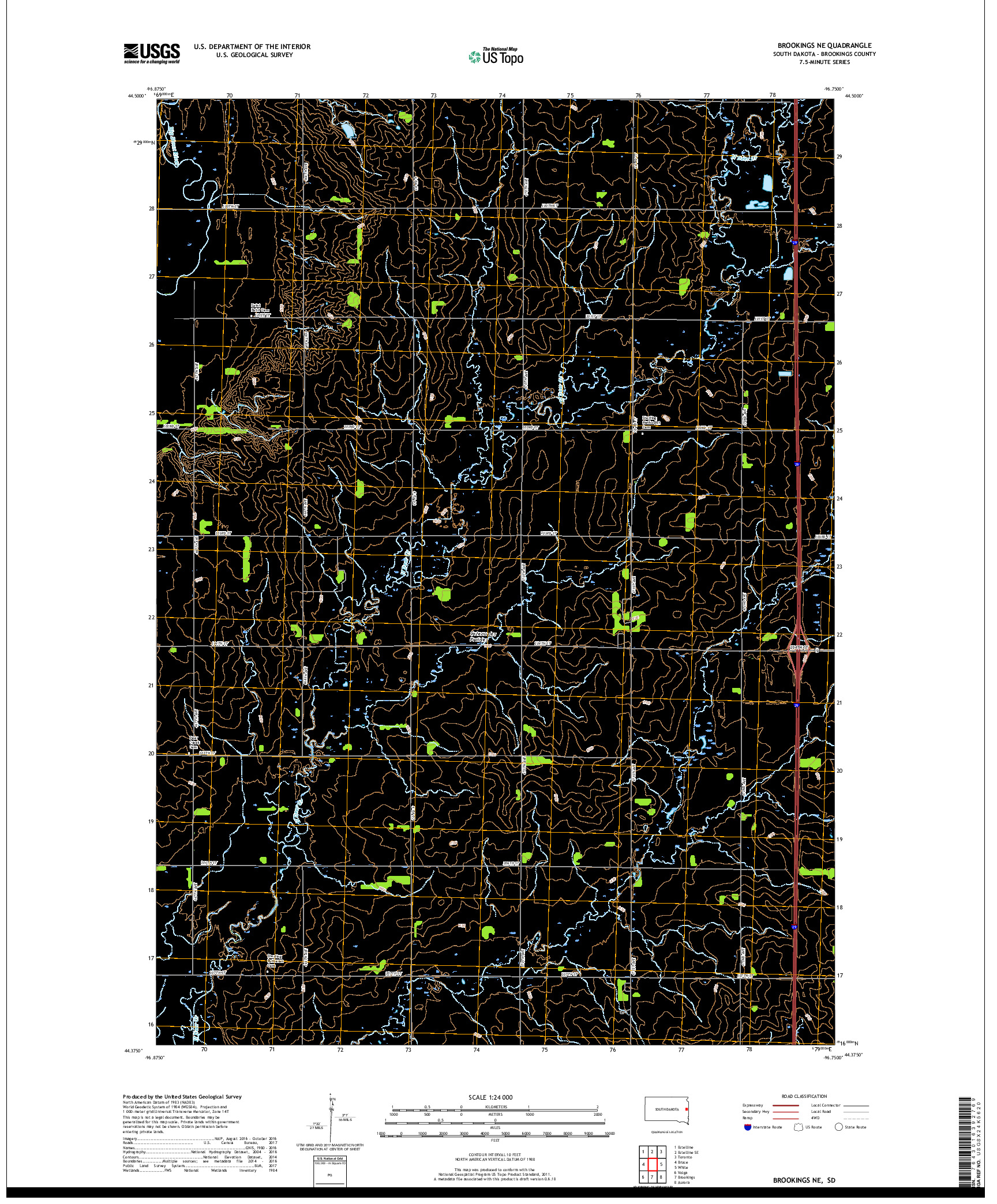 USGS US TOPO 7.5-MINUTE MAP FOR BROOKINGS NE, SD 2017
