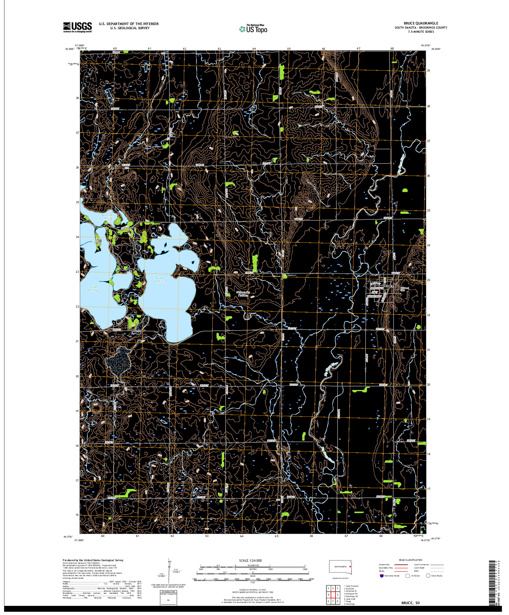 USGS US TOPO 7.5-MINUTE MAP FOR BRUCE, SD 2017